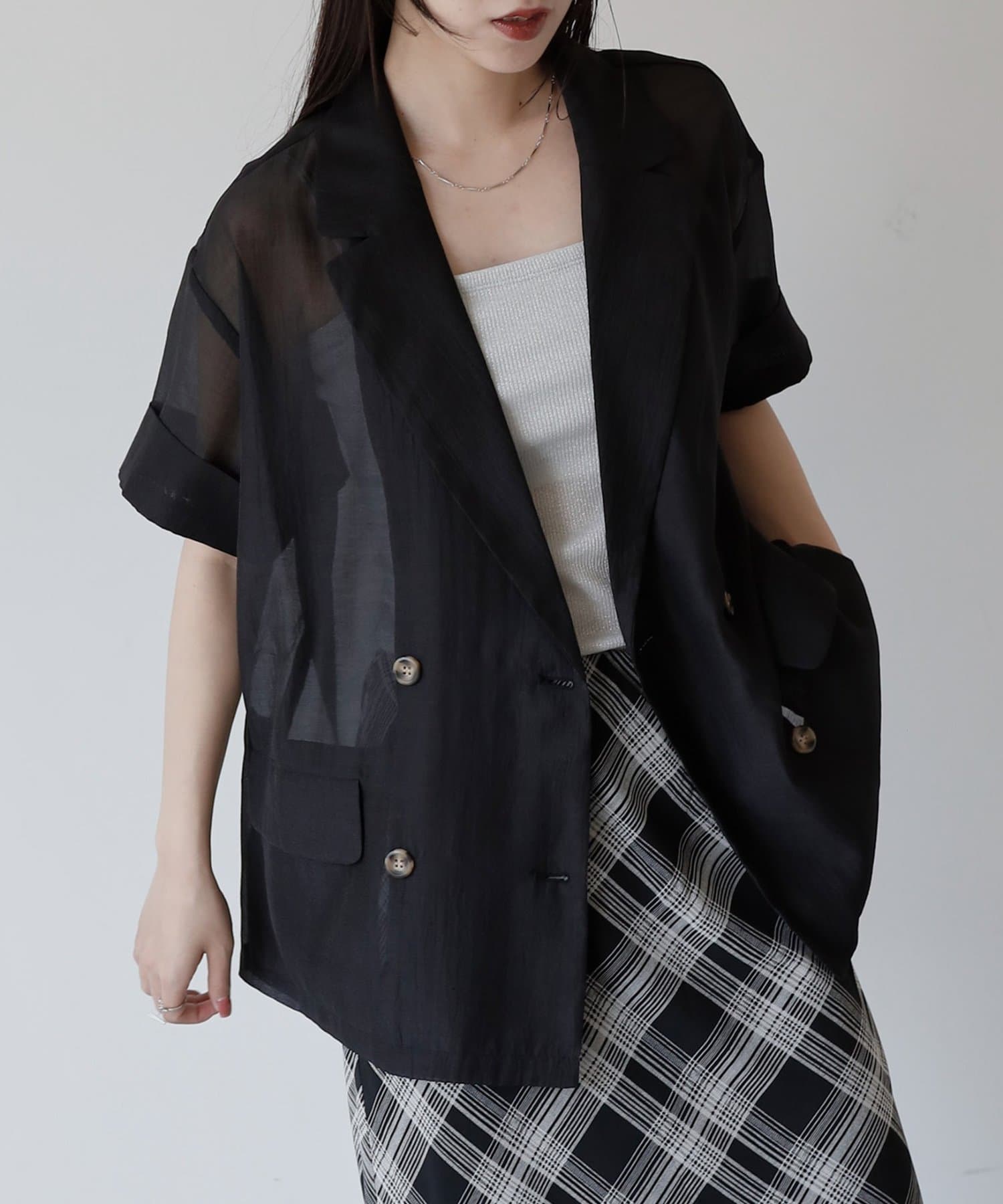 COLONY 2139(コロニー トゥーワンスリーナイン) シアーエステルボイル半袖テーラードジャケット