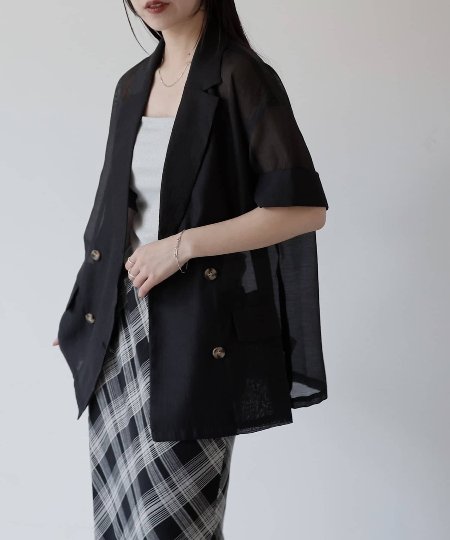 COLONY 2139(コロニー トゥーワンスリーナイン) シアーエステルボイル半袖テーラードジャケット