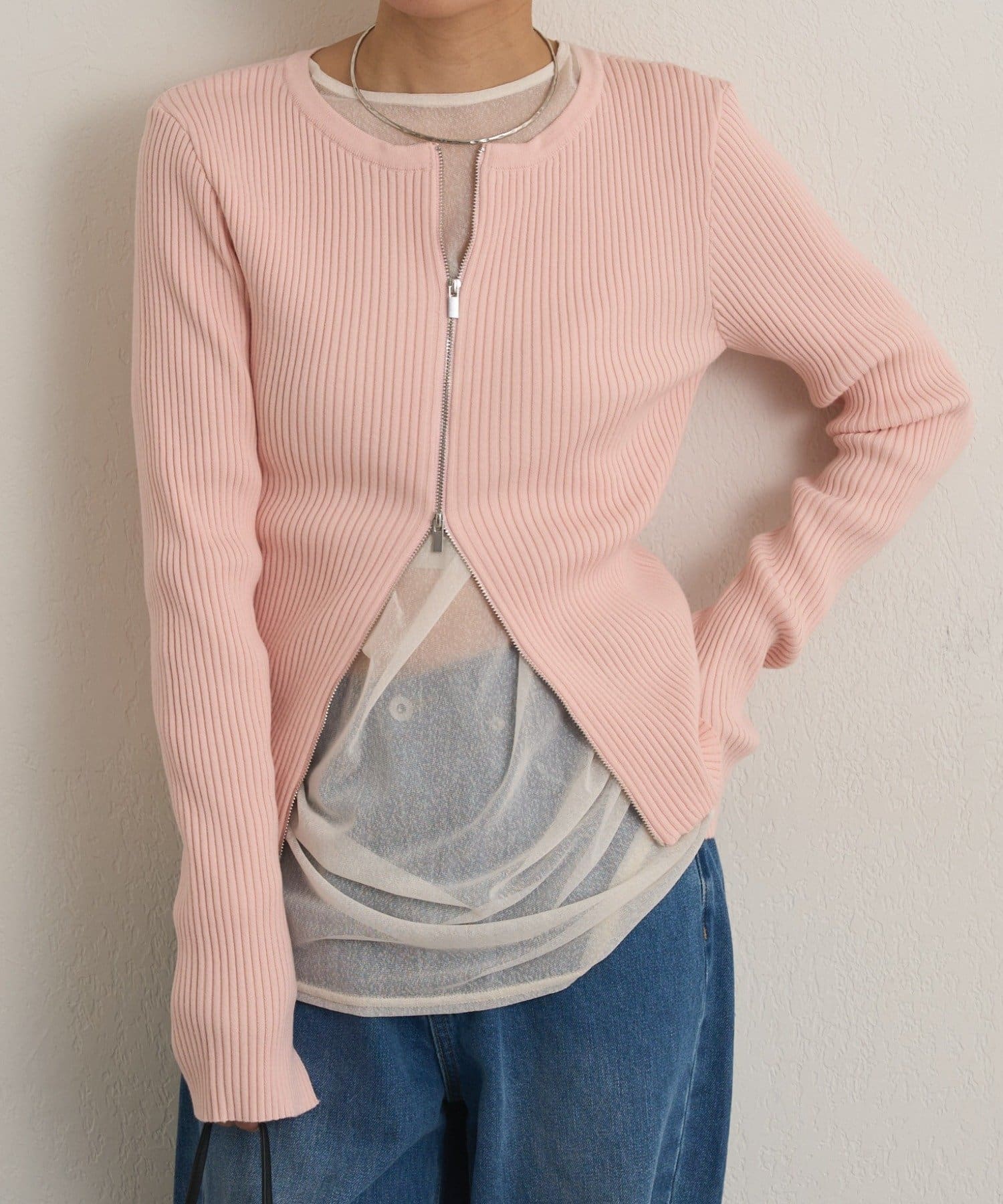 Omekashi(オメカシ) ダブルジップリブカーディガン