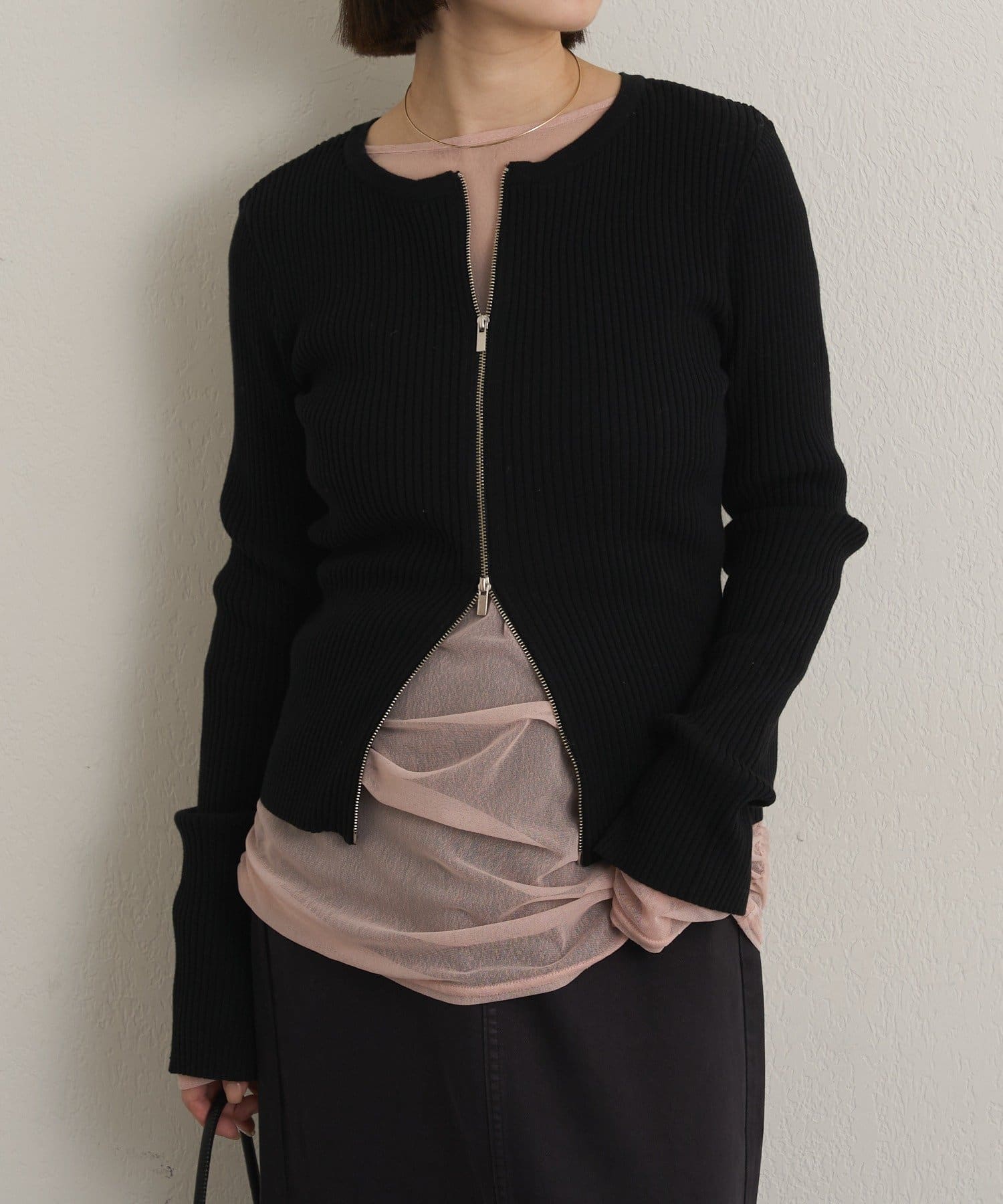 Omekashi(オメカシ) ダブルジップリブカーディガン