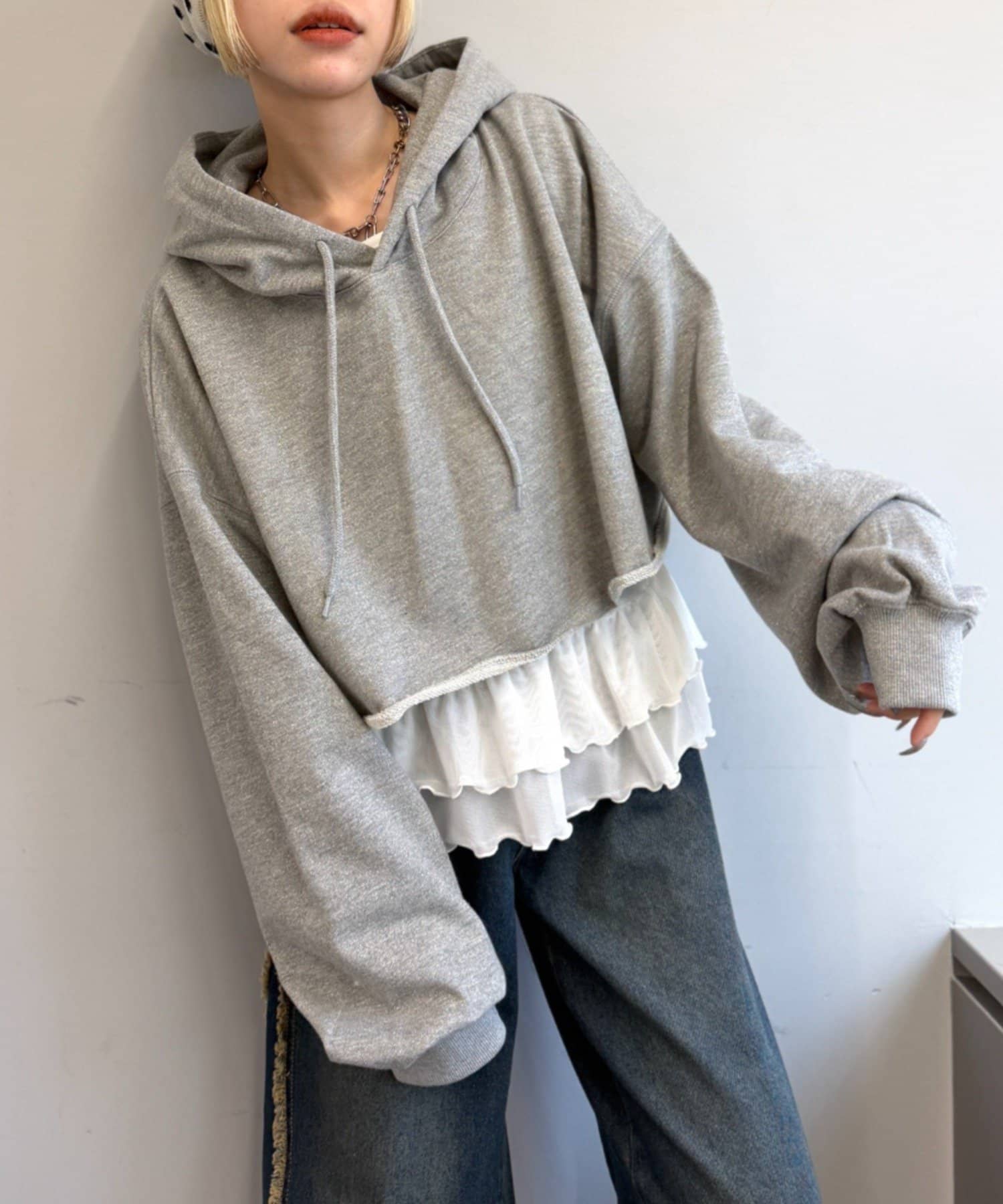 w closet(ダブルクローゼット) ラメショートパーカー