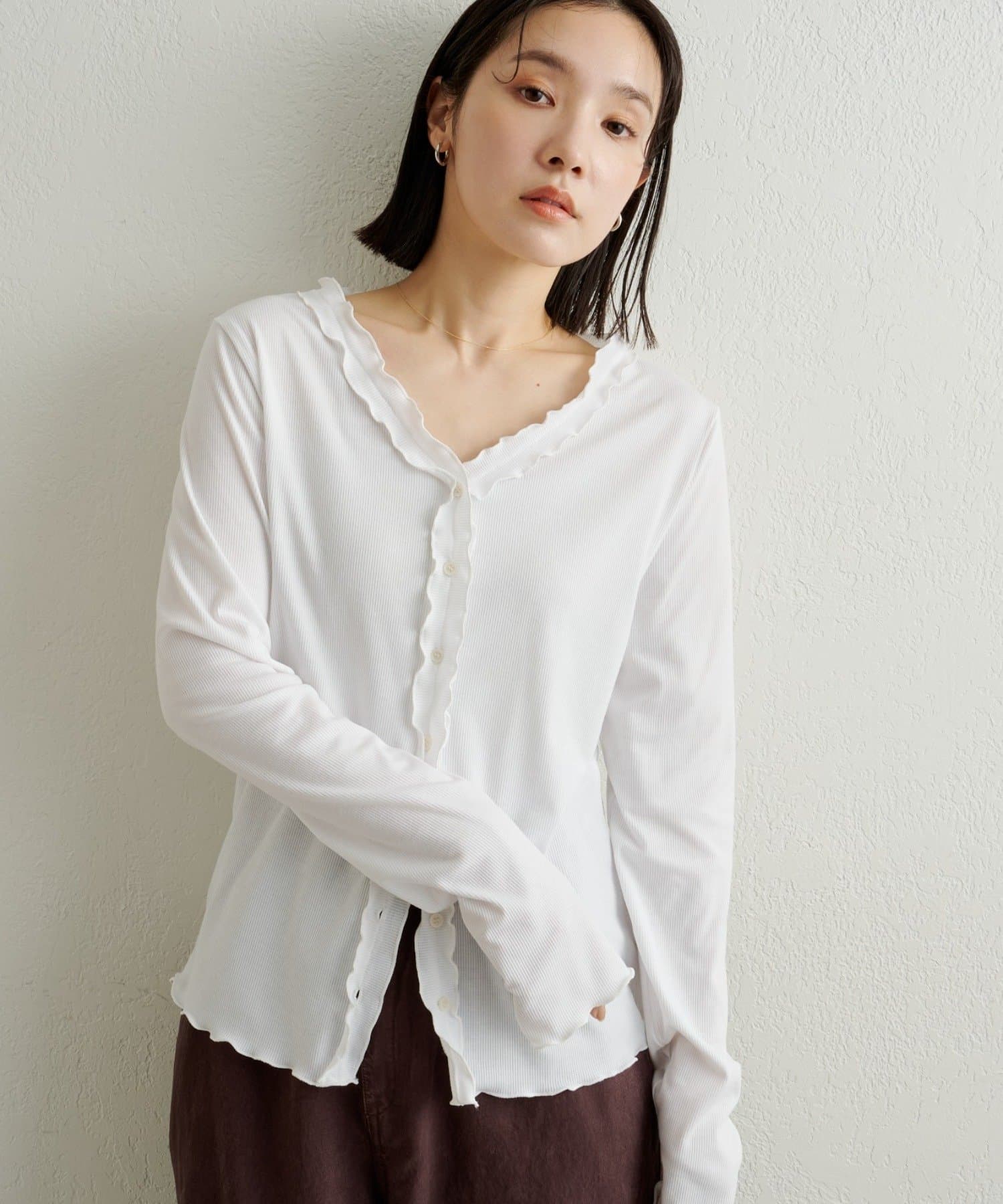 Omekashi(オメカシ) フリルリブカーディガン