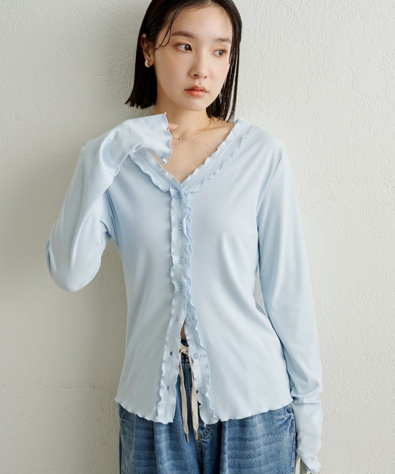 Omekashi(オメカシ) フリルリブカーディガン