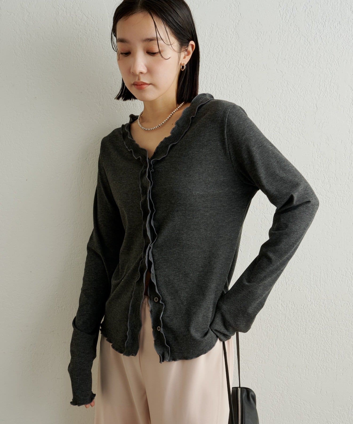 Omekashi(オメカシ) フリルリブカーディガン