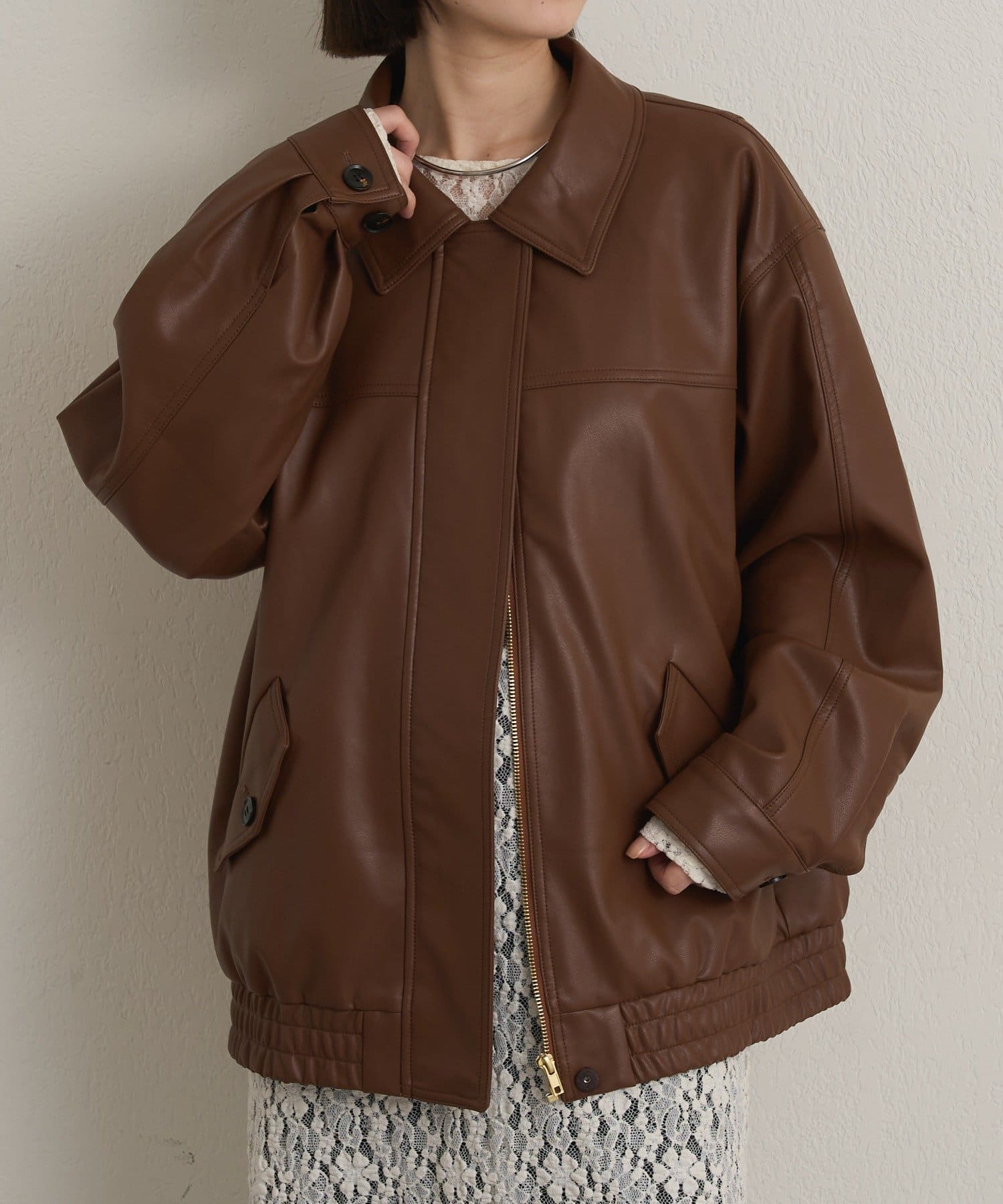 Omekashi(オメカシ) フェイクレザーブルゾン