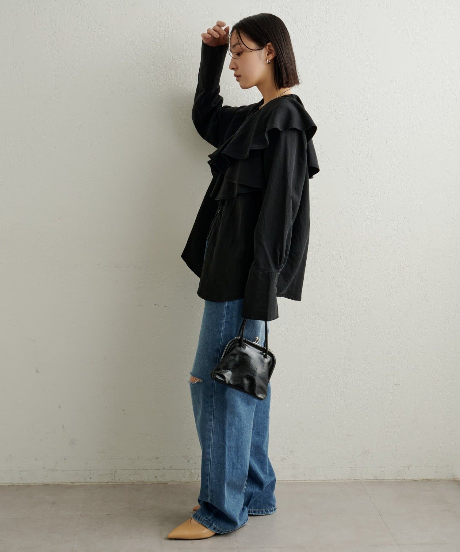 Omekashi(オメカシ) 【セットアップ着用可能◎】ピグメントライクフリルシャツ