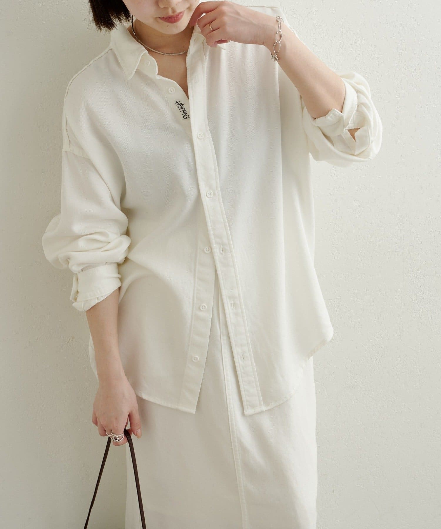 Omekashi(オメカシ) 【セットアップ着用可能◎】刺繍セルロースソフトオーバーシャツ