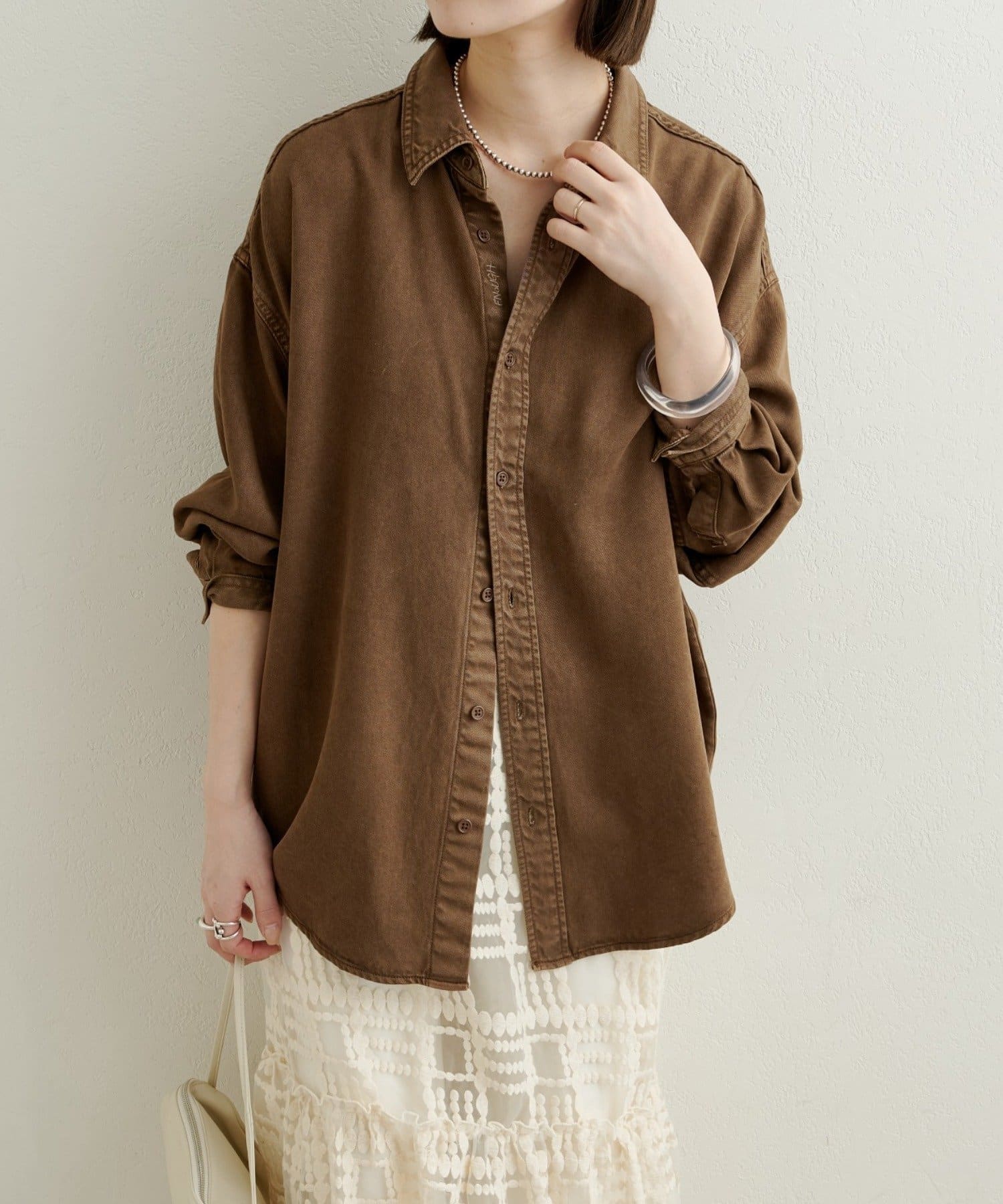 Omekashi(オメカシ) 【セットアップ着用可能◎】刺繍セルロースソフトオーバーシャツ