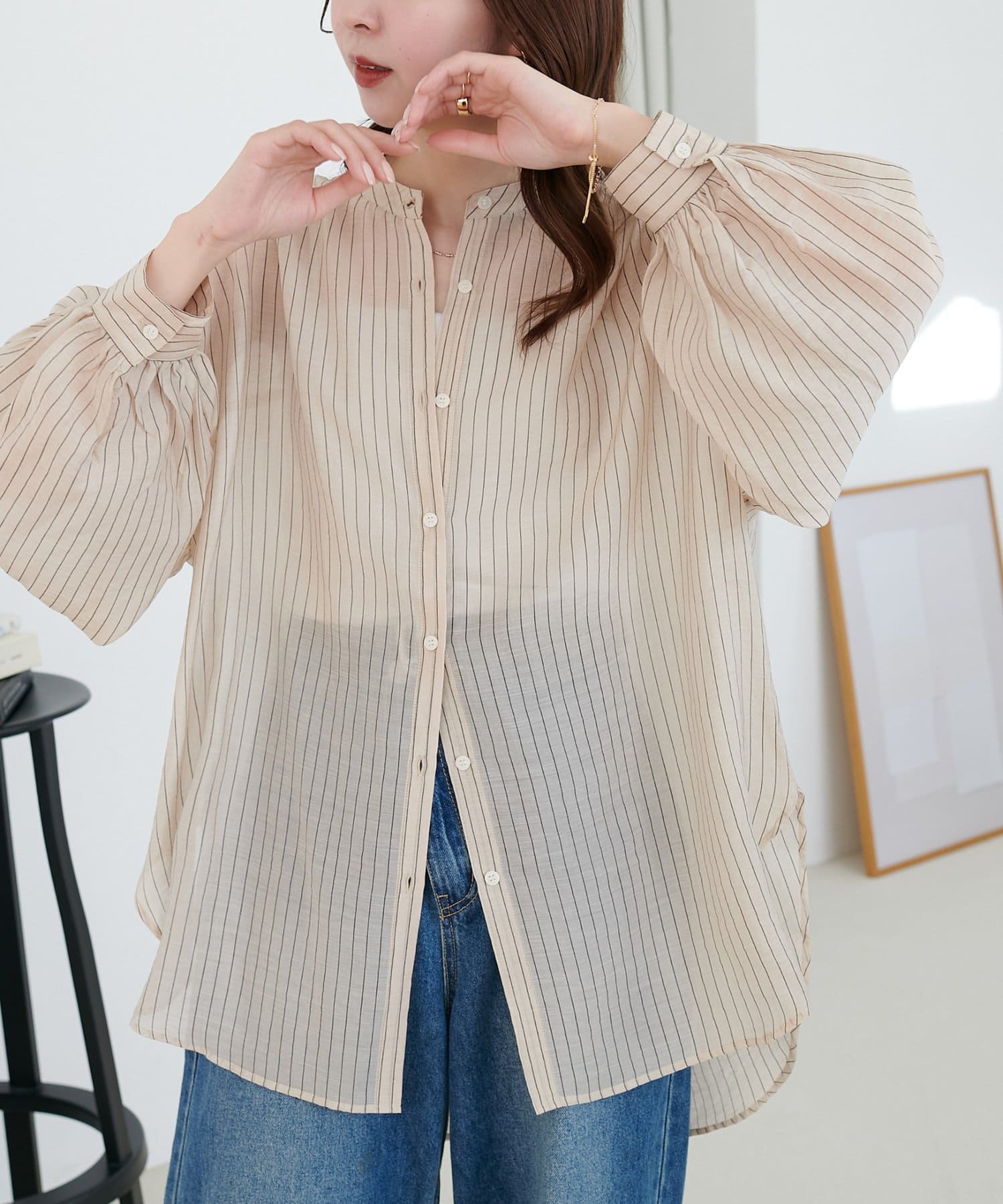 DISCOAT(ディスコート) 【SS先行予約】シアーストライプバンドカラーシャツ