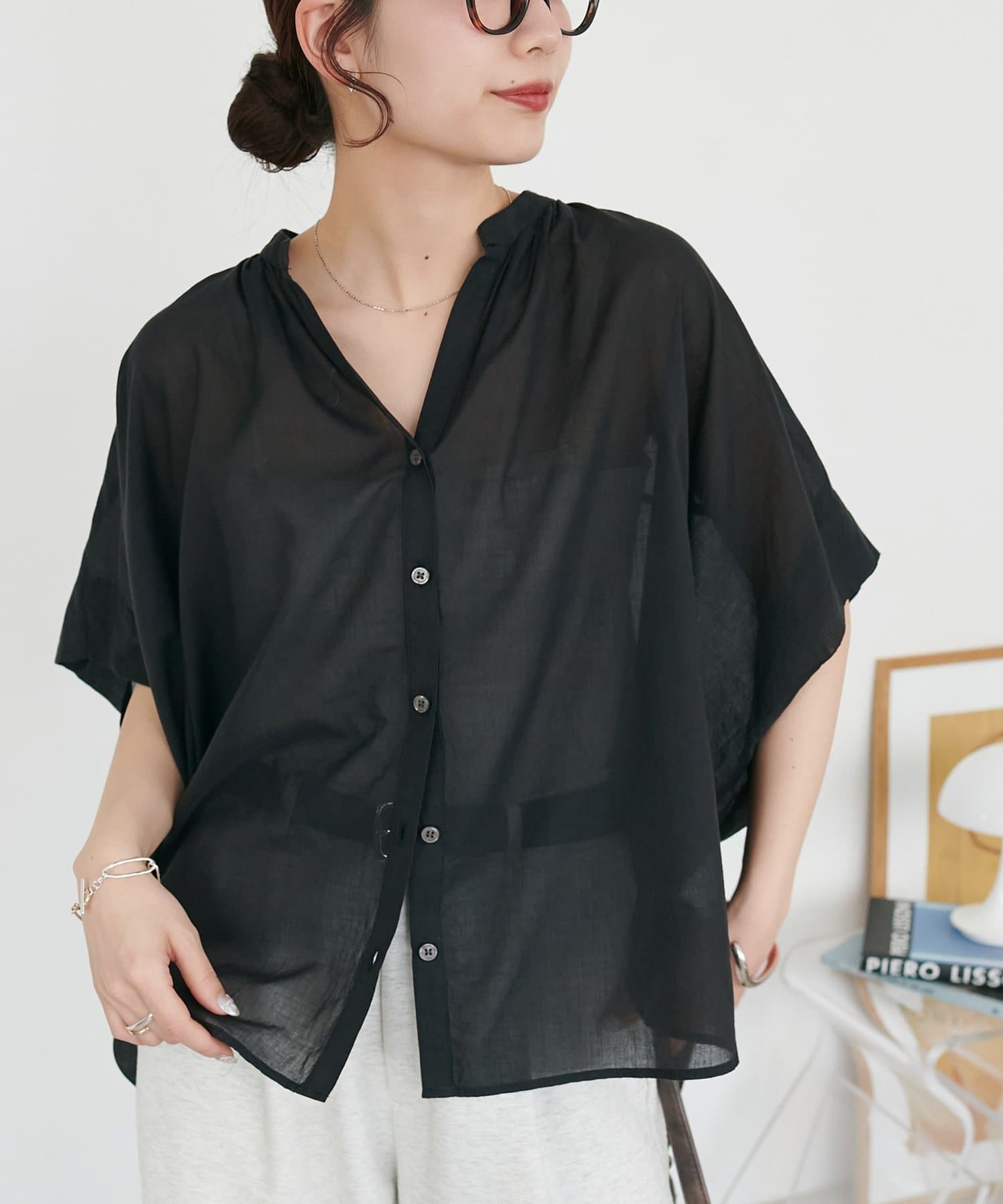 DISCOAT(ディスコート) コットンシアーバンドカラーフレンチシャツ