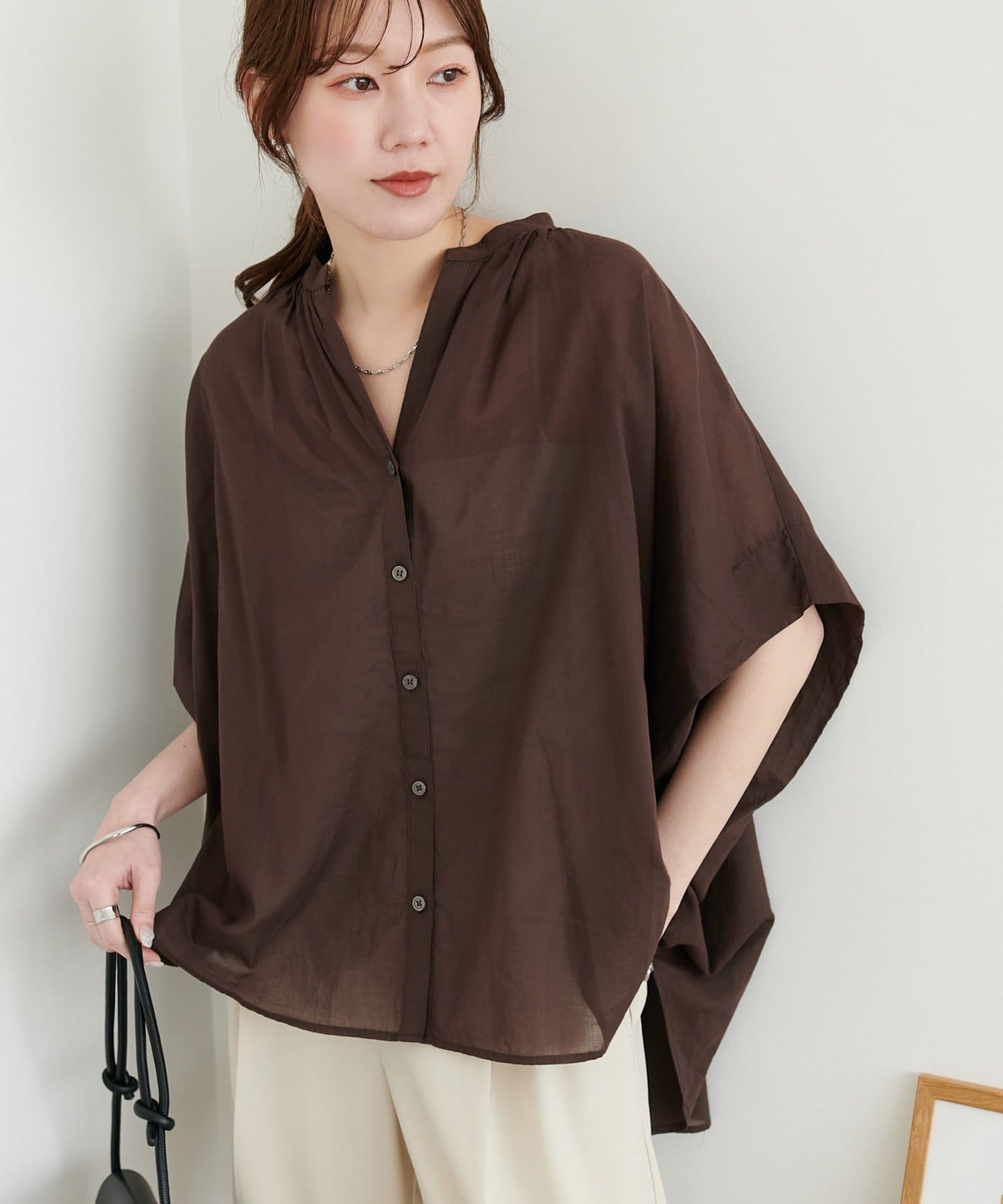 DISCOAT(ディスコート) コットンシアーバンドカラーフレンチシャツ