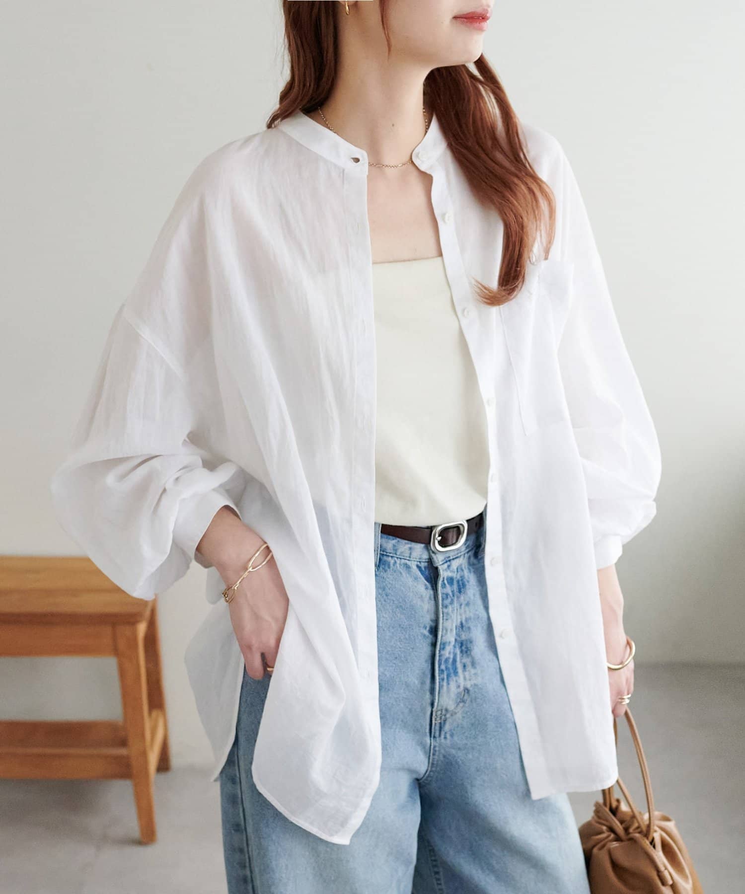 DISCOAT(ディスコート) 【WEB限定】コットンシアーバンドカラーシャツ