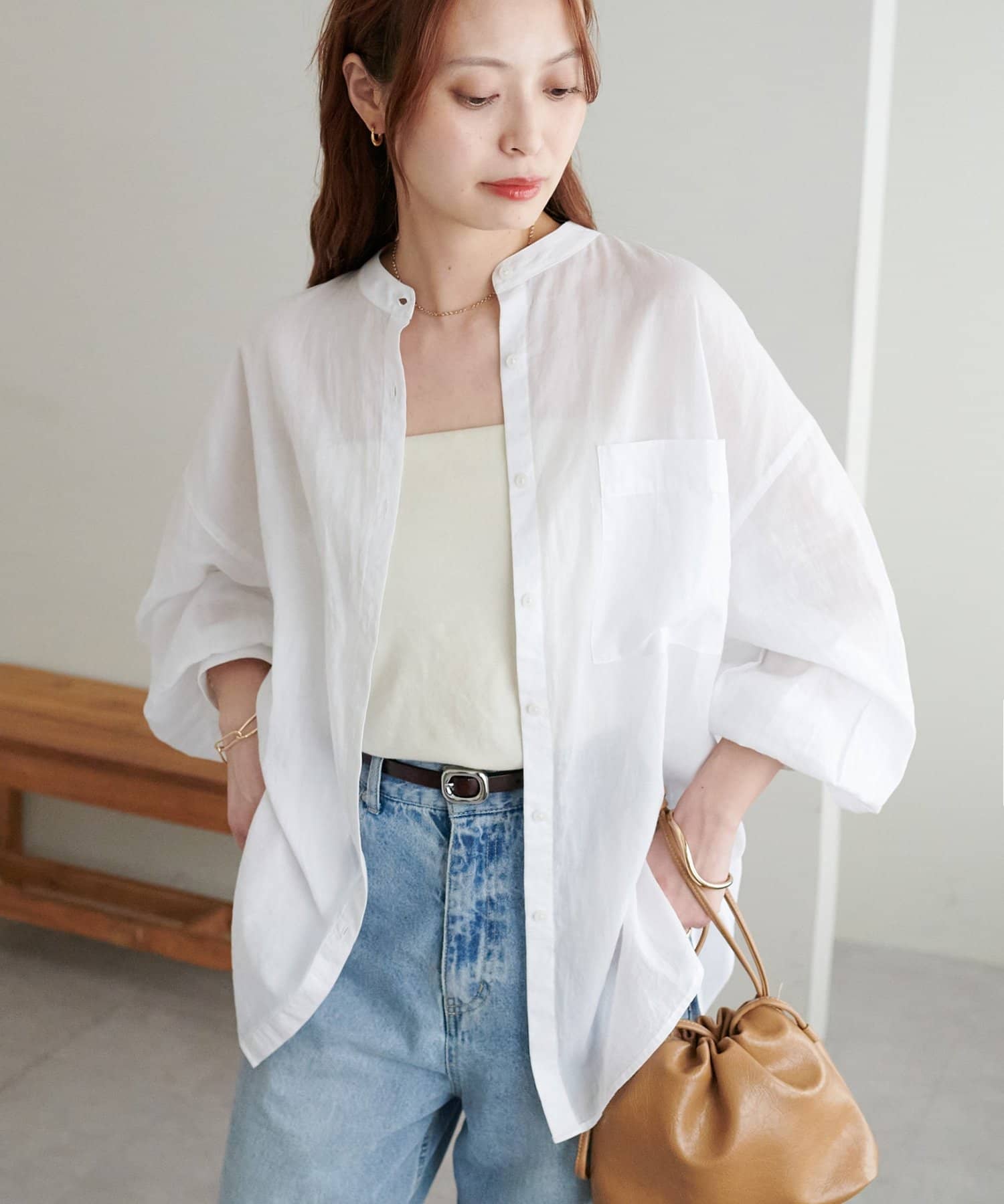 SS先行予約/WEB限定】コットンシアーバンドカラーシャツ | DISCOAT