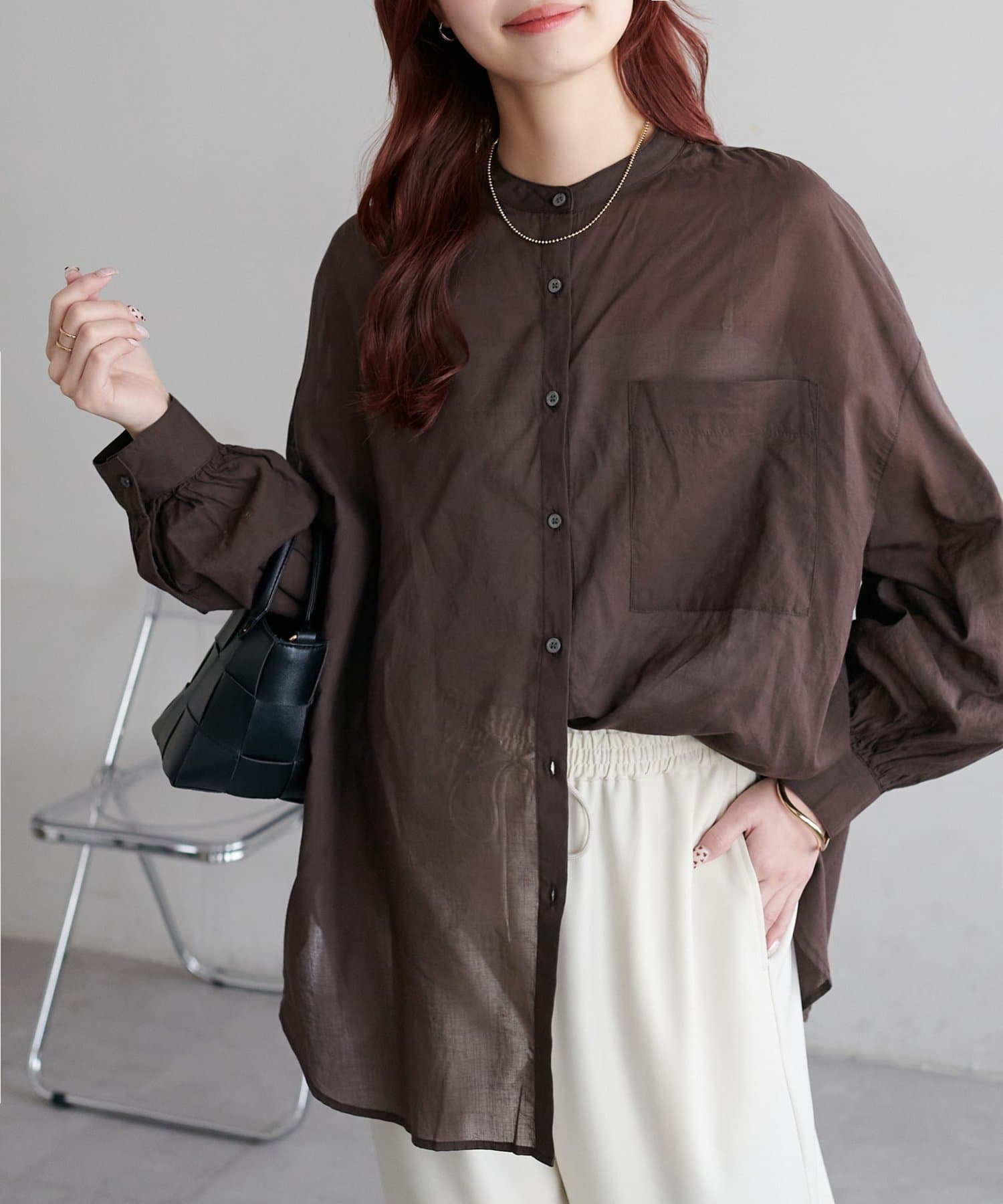 DISCOAT(ディスコート) 【WEB限定】コットンシアーバンドカラーシャツ