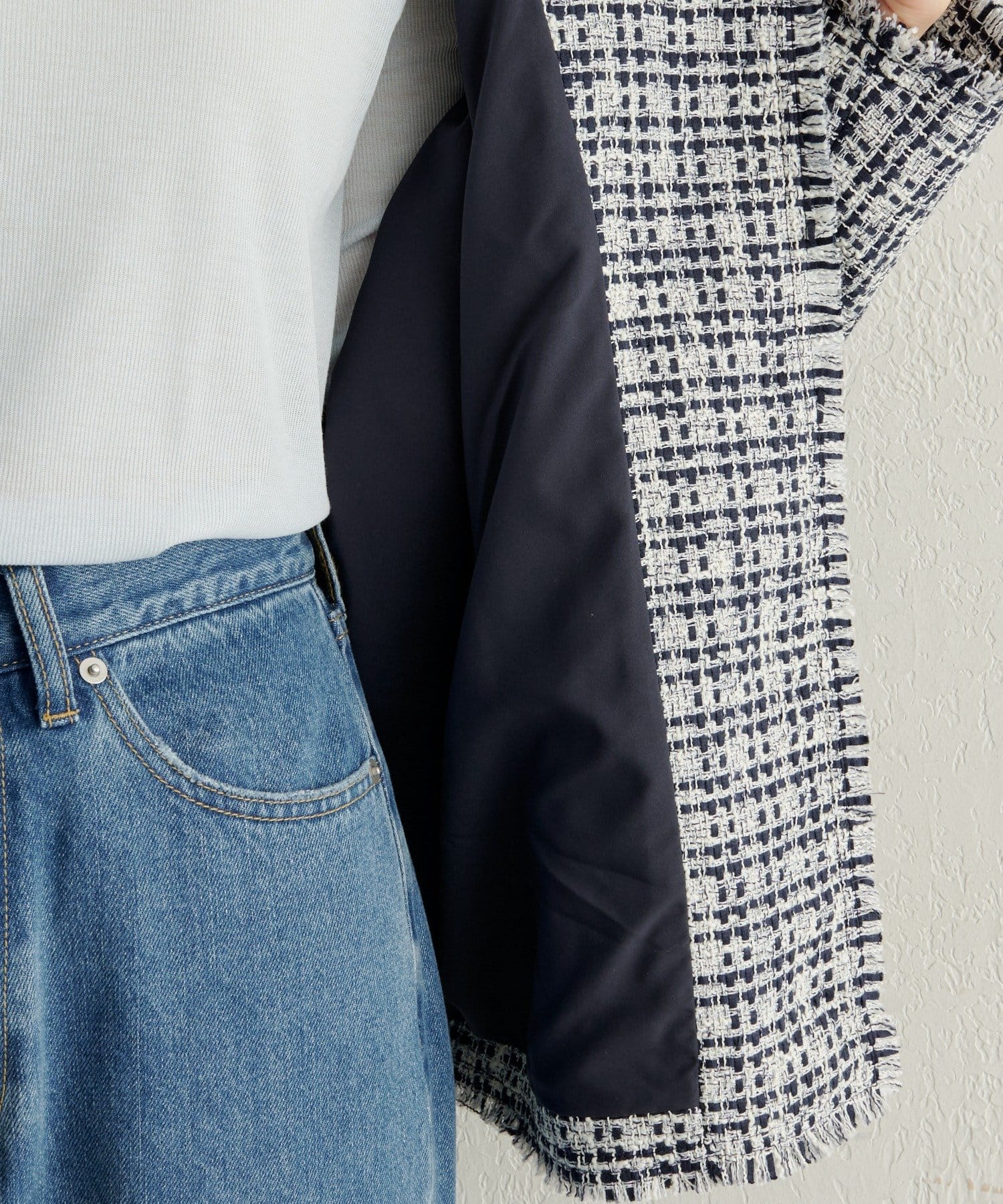 Omekashi(オメカシ) ノーカラーツイードジャケット