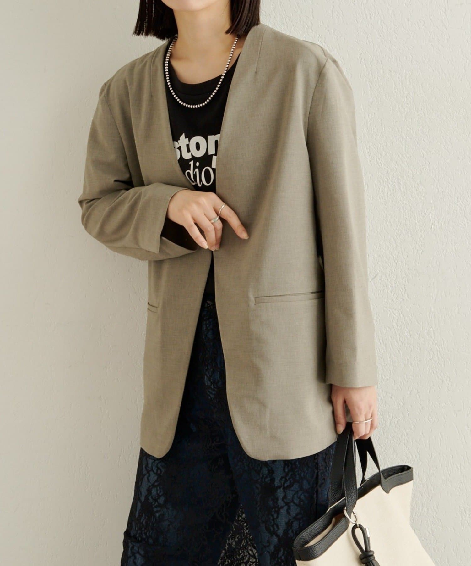 Omekashi(オメカシ) 【セットアップ着用可能◎】リネンライクノーカラージャケット