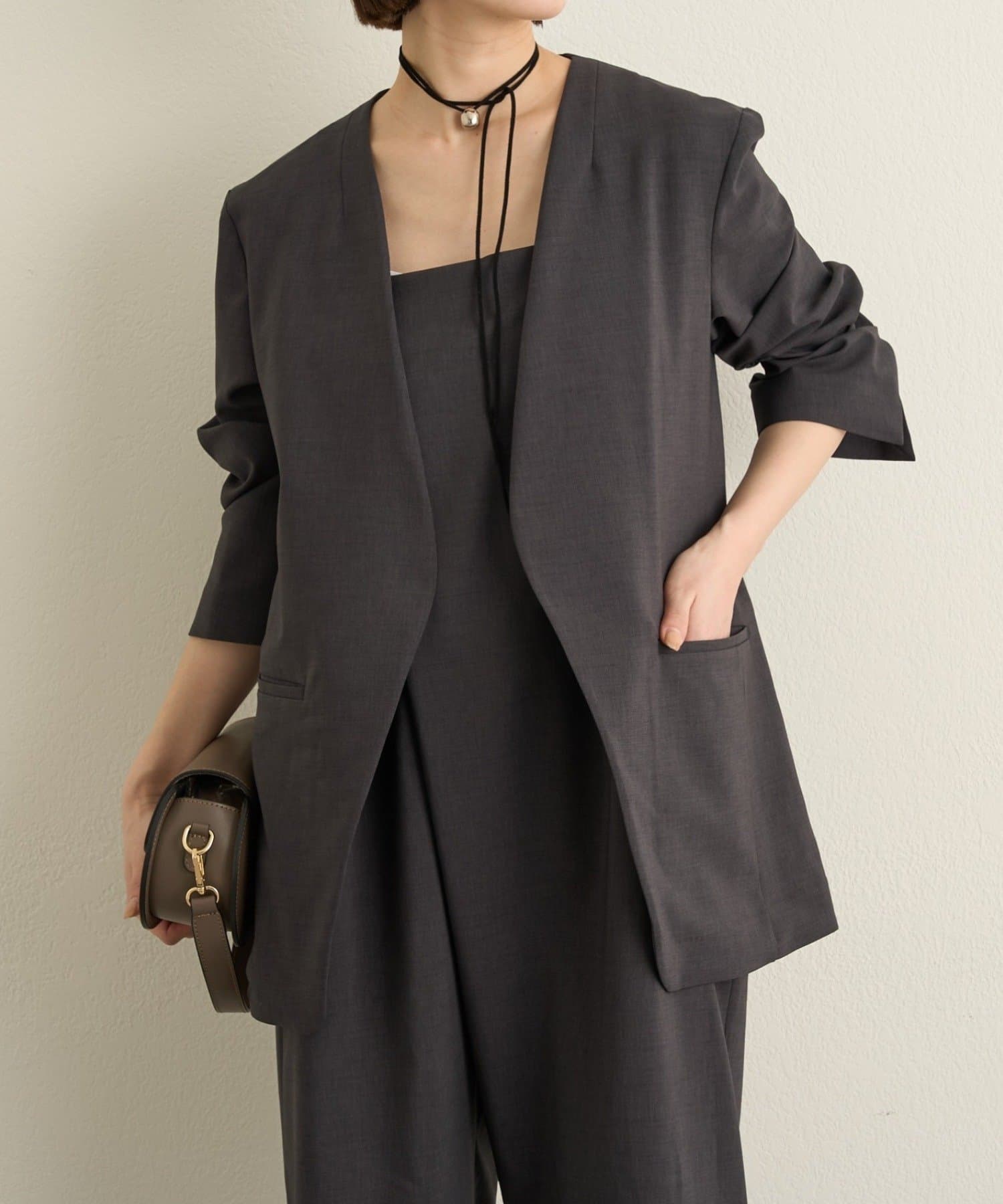 Omekashi(オメカシ) 【セットアップ着用可能◎】リネンライクノーカラージャケット