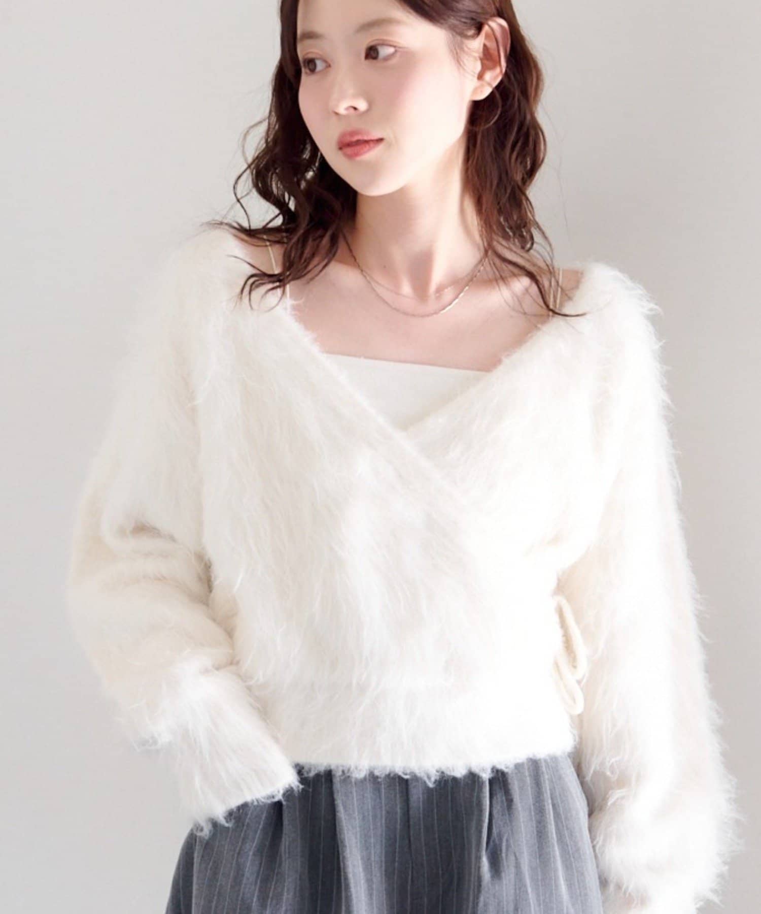 Kastane(カスタネ) 【WEB先行】シャギーカシュクールニット