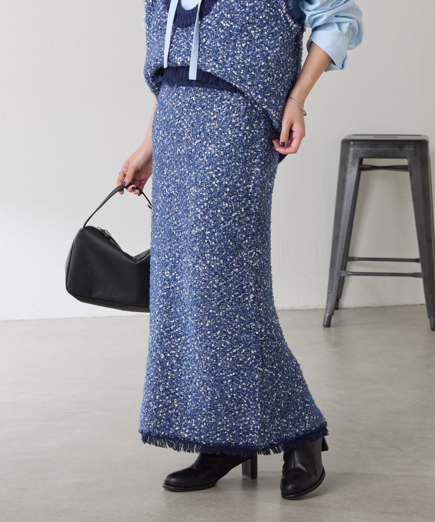 COLLAGE GALLARDAGALANTE(コラージュ ガリャルダガランテ) 【ウエスト総ゴム】ツイードライクニットスカート/セットアップ可