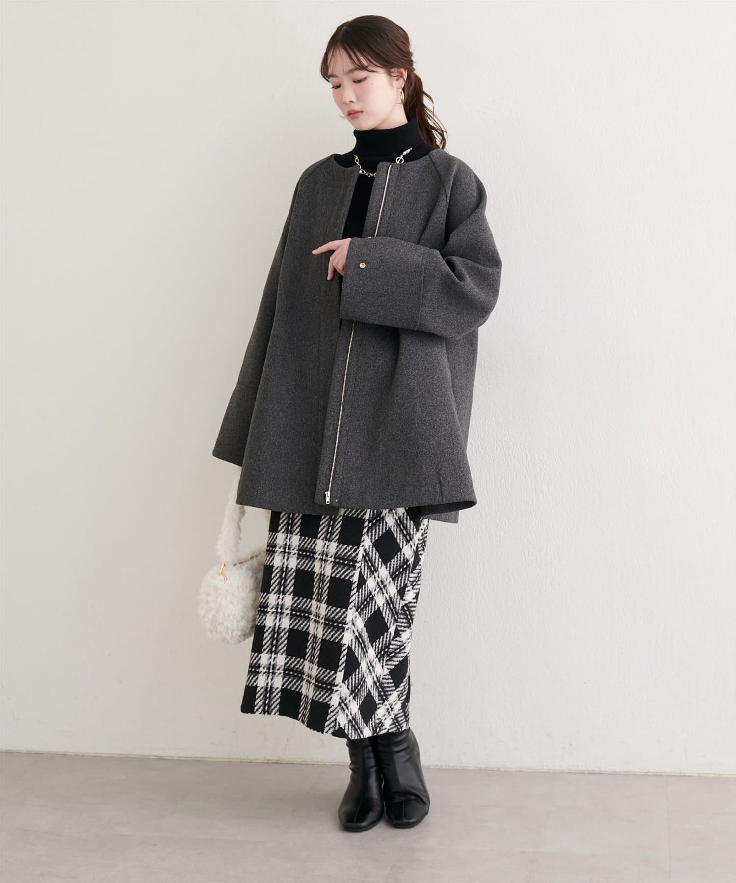 natural couture(ナチュラルクチュール) 選べる丈チェックナロースカート