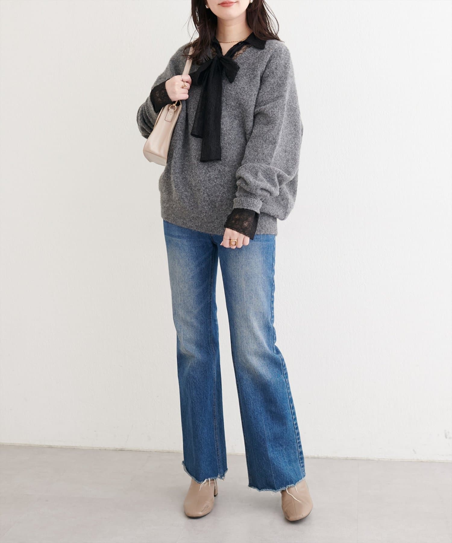 natural couture(ナチュラルクチュール) レースボウタイシャツ