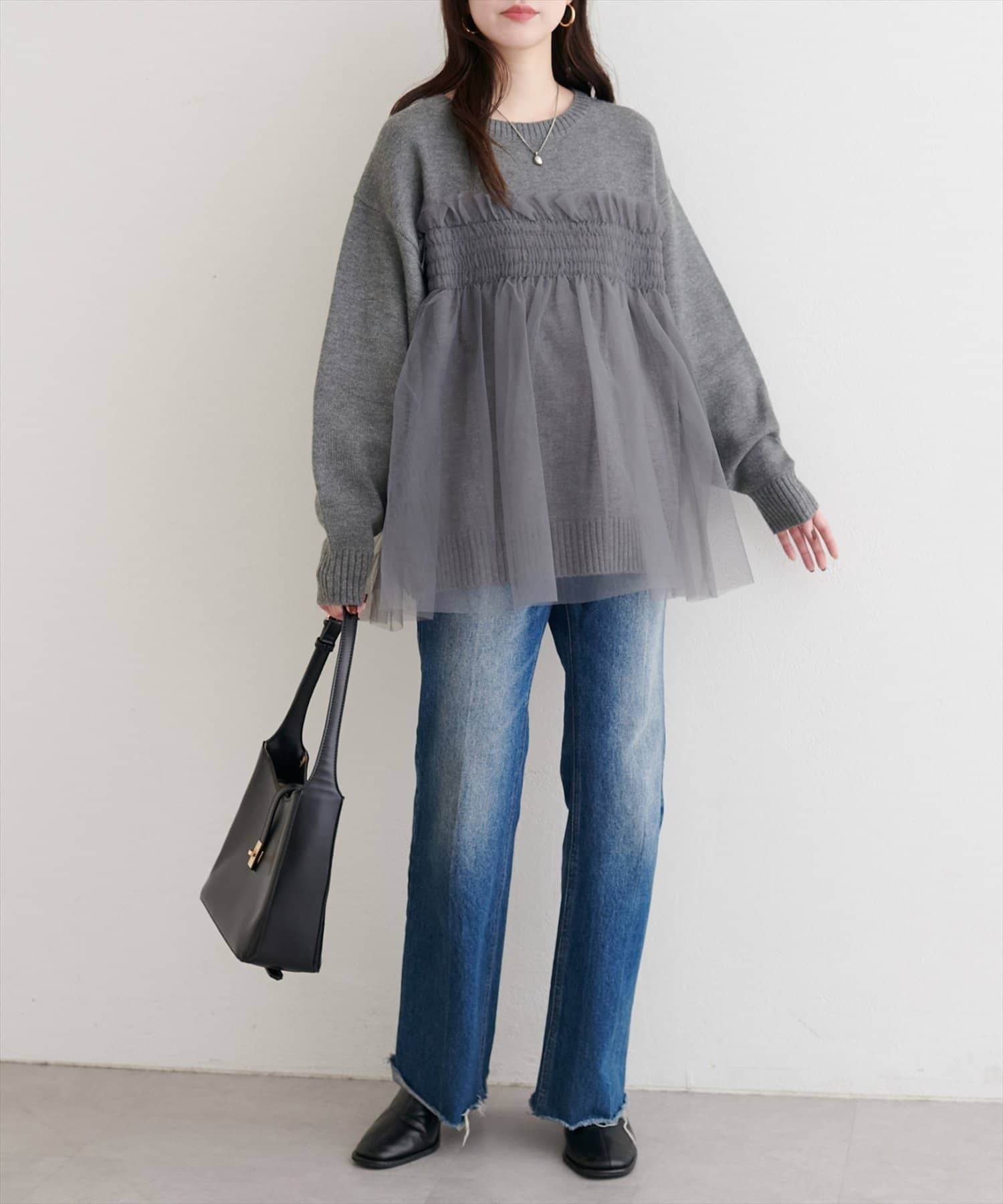 natural couture(ナチュラルクチュール) 【WEB限定】チュールレイヤードニットプルオーバー