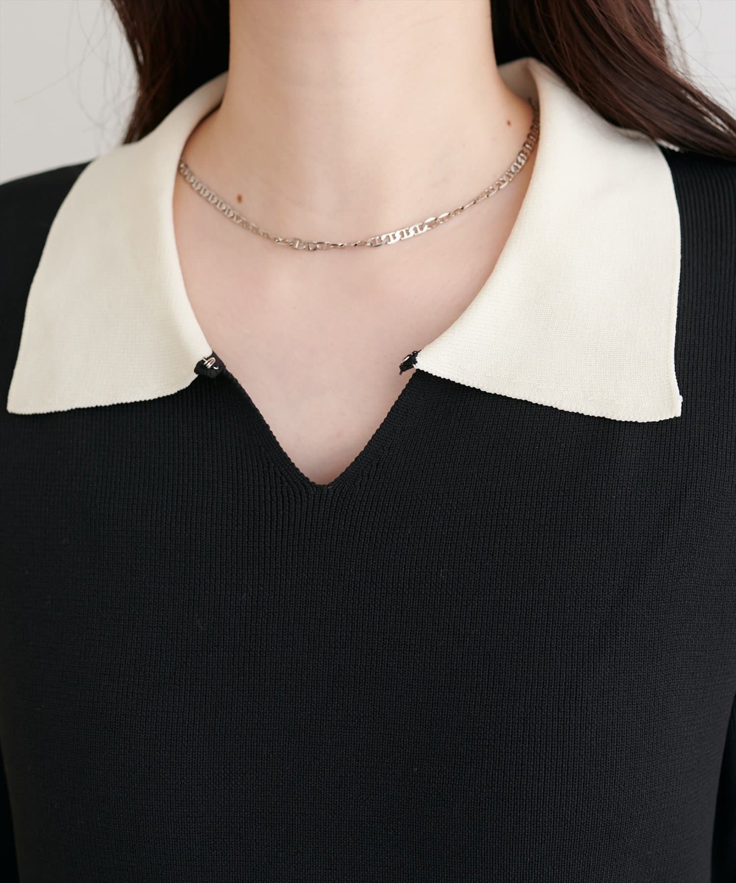 natural couture(ナチュラルクチュール) 【WEB限定】配色衿付きニットワンピース