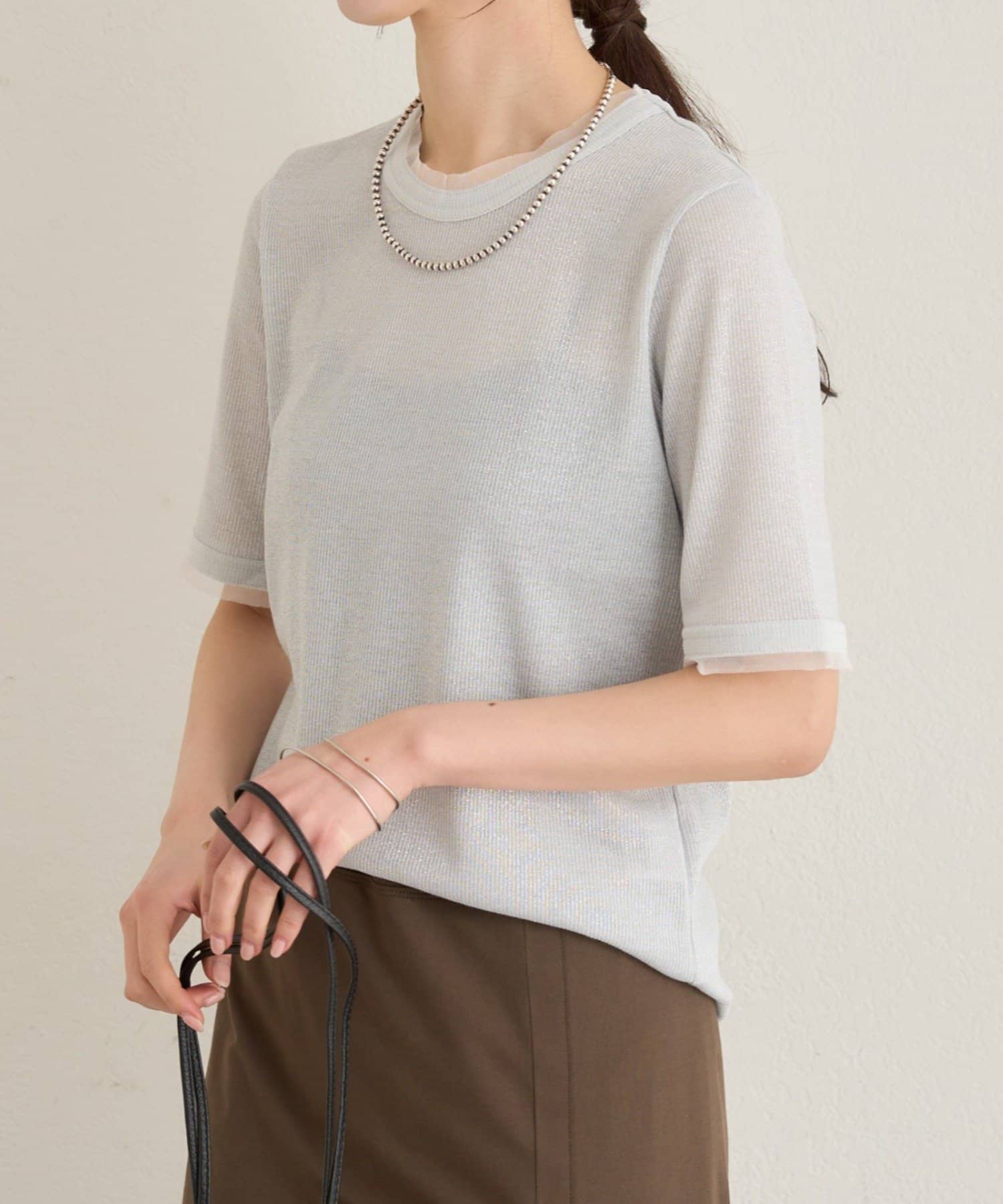 Omekashi(オメカシ) ラメリブ半袖ニット