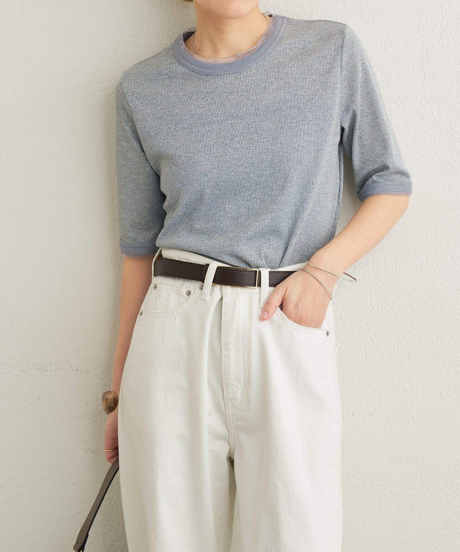 Omekashi(オメカシ) ラメリブ半袖ニット