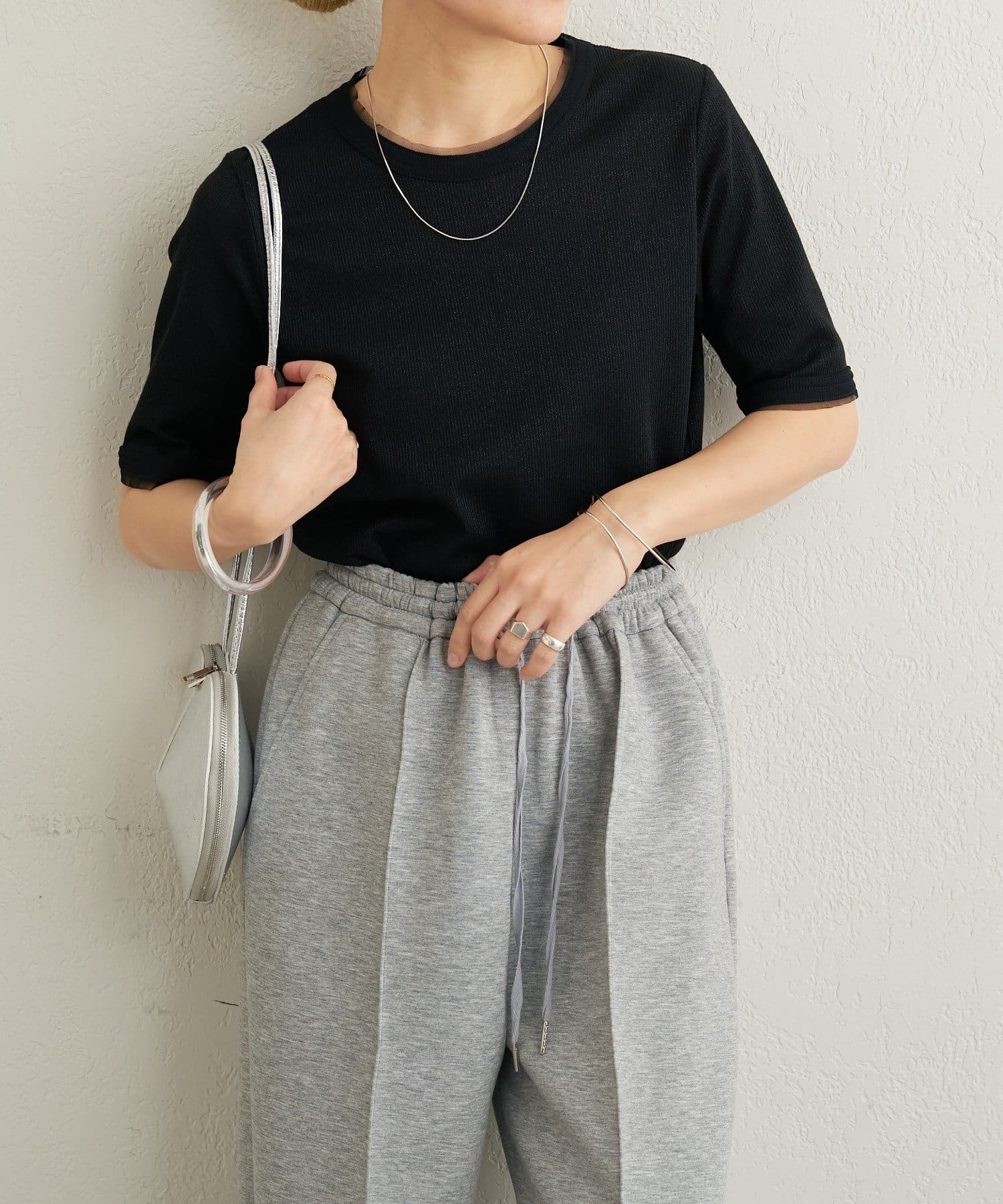 Omekashi(オメカシ) ラメリブ半袖ニット