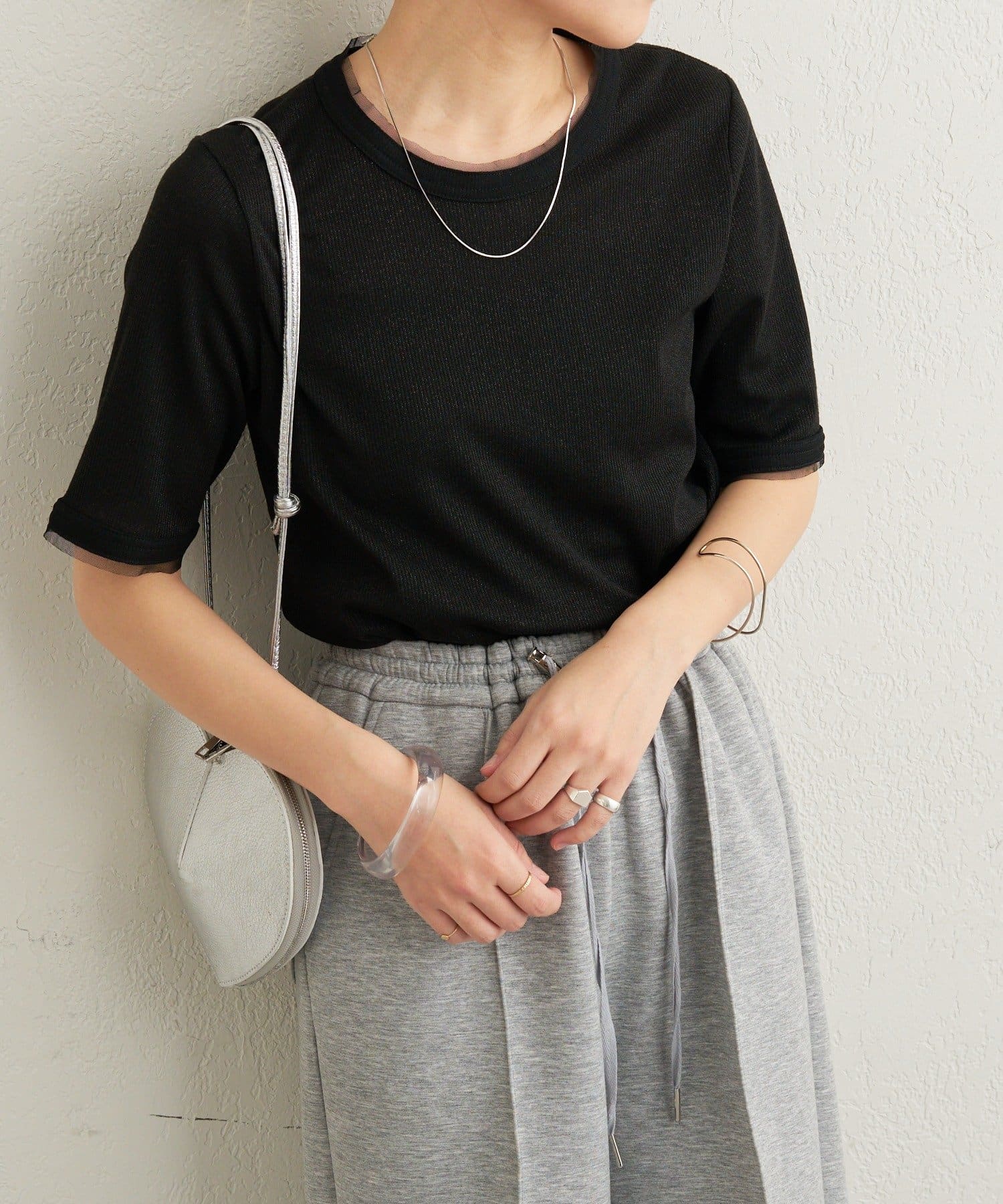 Omekashi(オメカシ) ラメリブ半袖ニット