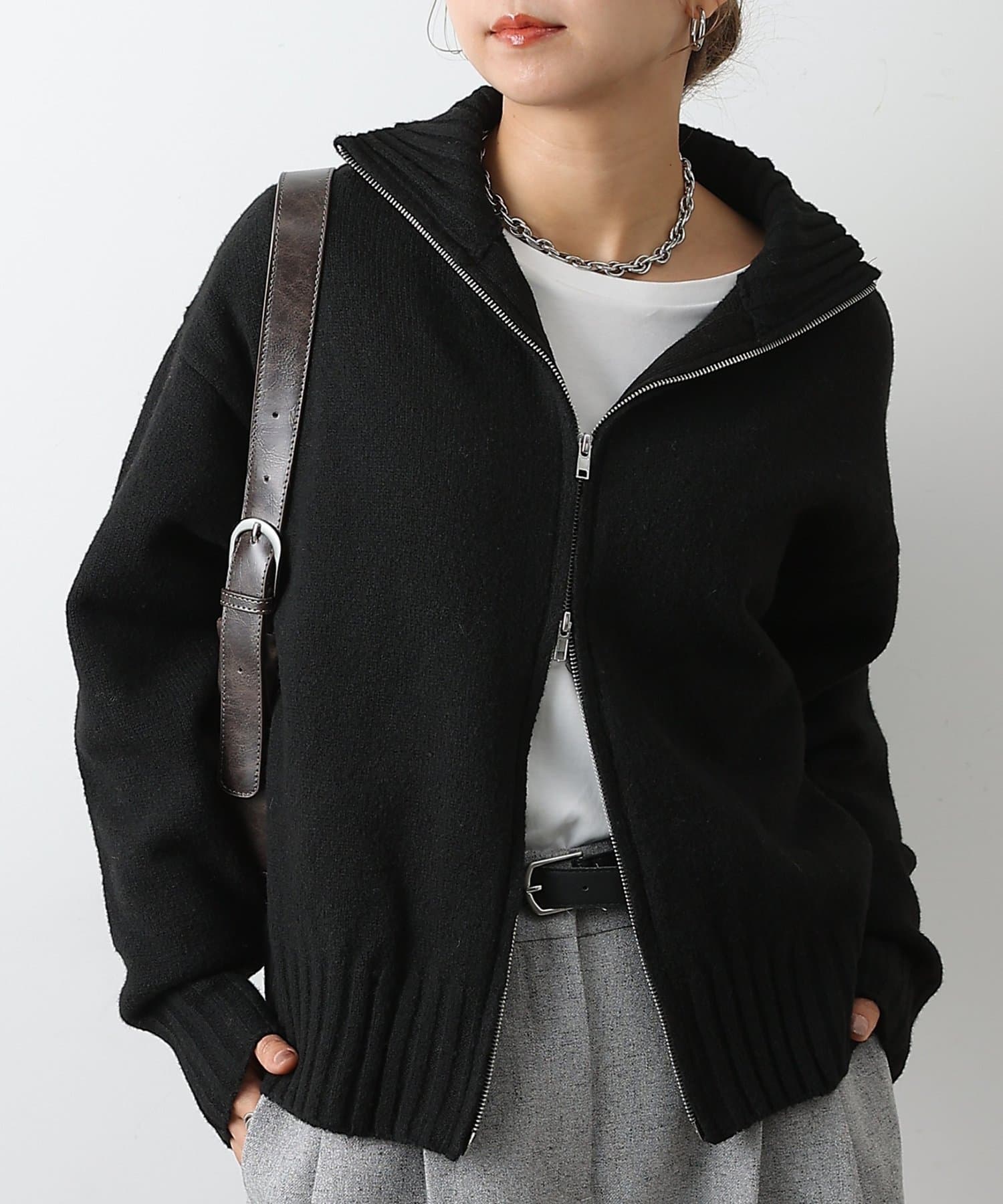 COLONY 2139(コロニー トゥーワンスリーナイン) 【WEB限定】ウール混スタンドリブWジップカーディガン