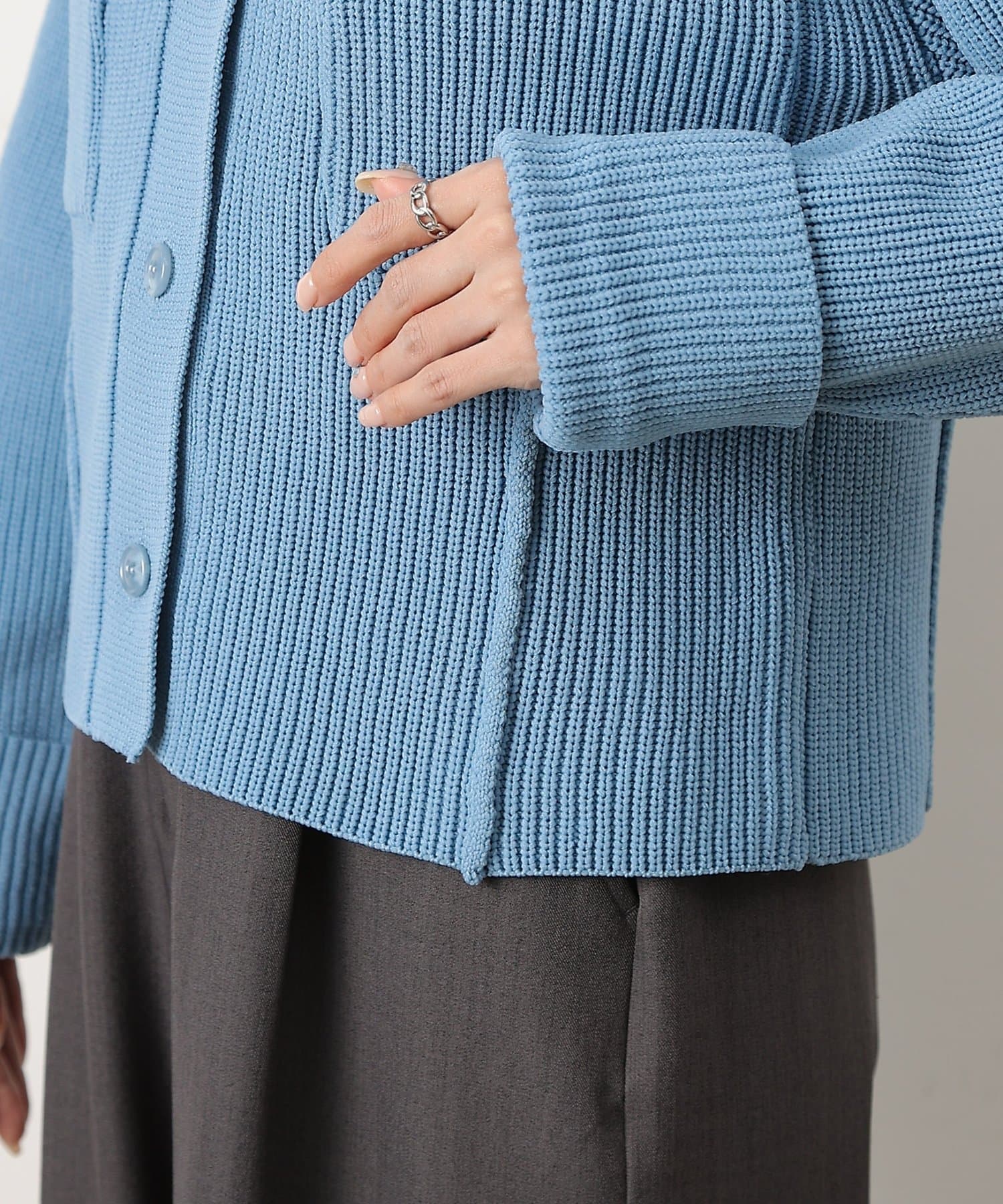 COLONY 2139(コロニー トゥーワンスリーナイン) Wポケット衿付きリブジャケットカーデ