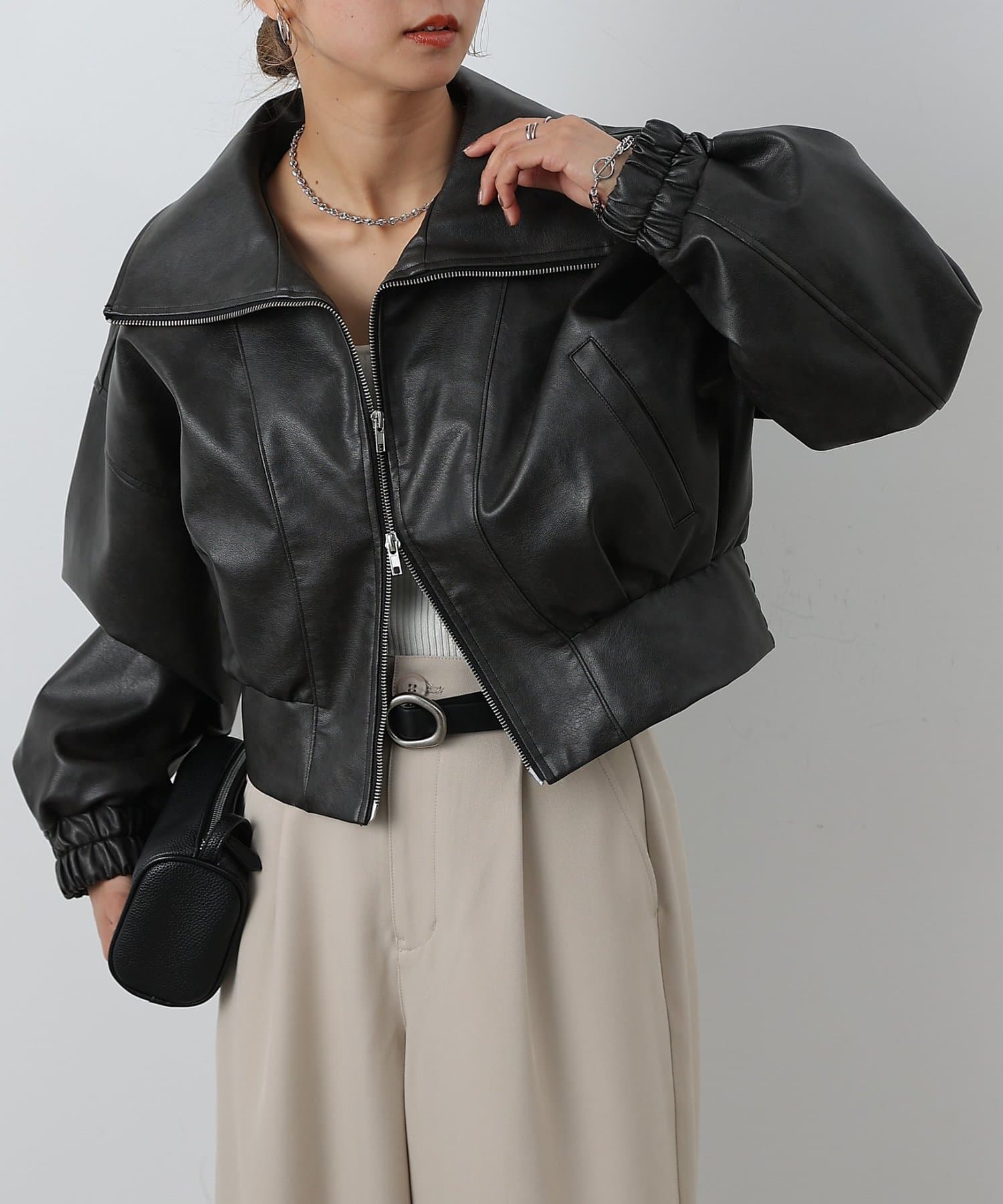 COLONY 2139(コロニー トゥーワンスリーナイン) フェイクレザーWジップショートブルゾン