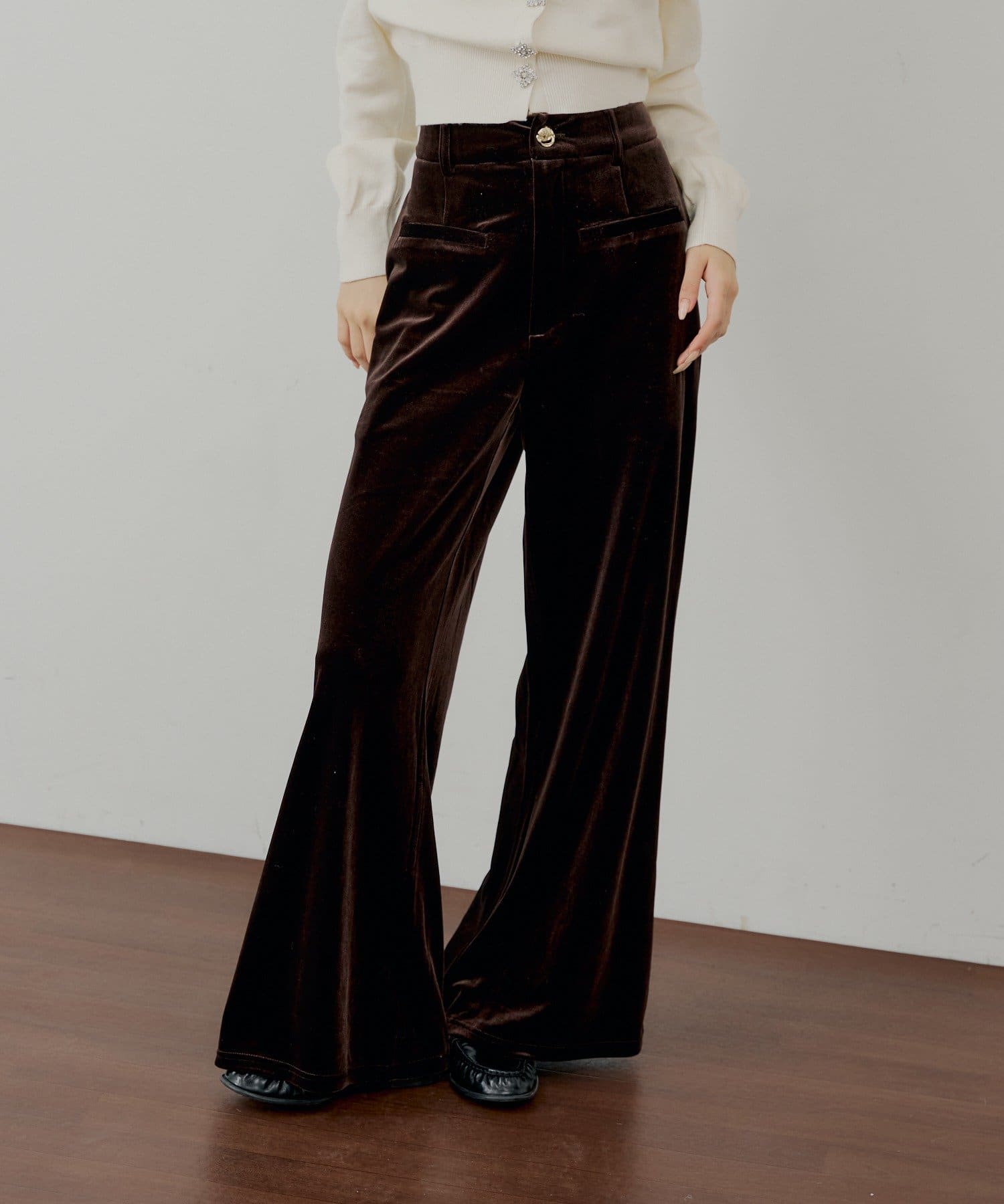 Chico(チコ) 【SALON by Chico】金釦ベロアスラックスパンツ