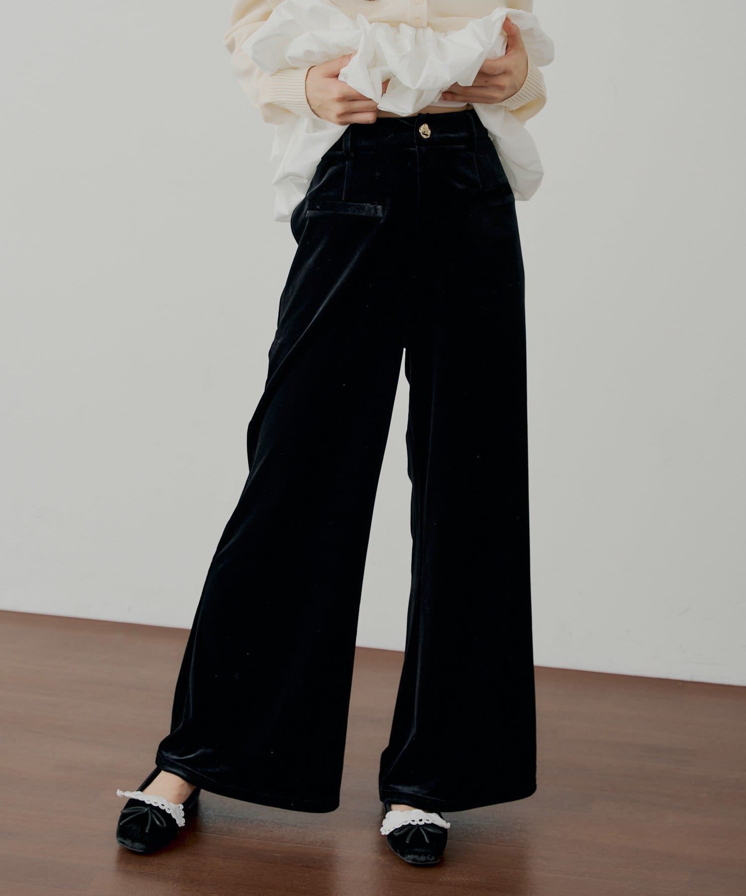 Chico(チコ) 【SALON by Chico】金釦ベロアスラックスパンツ