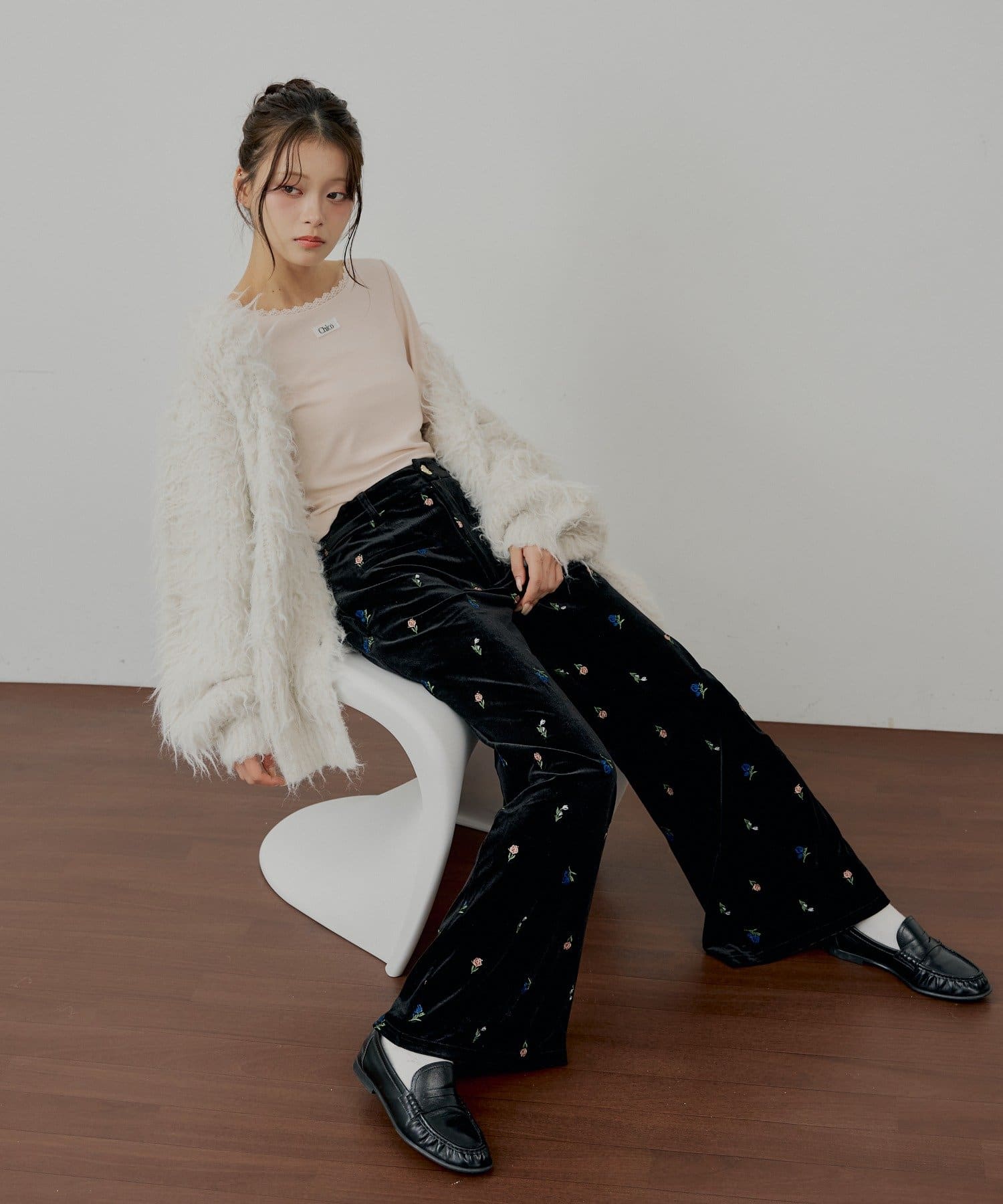 Chico(チコ) 【SALON by Chico】金釦ベロアスラックスパンツ