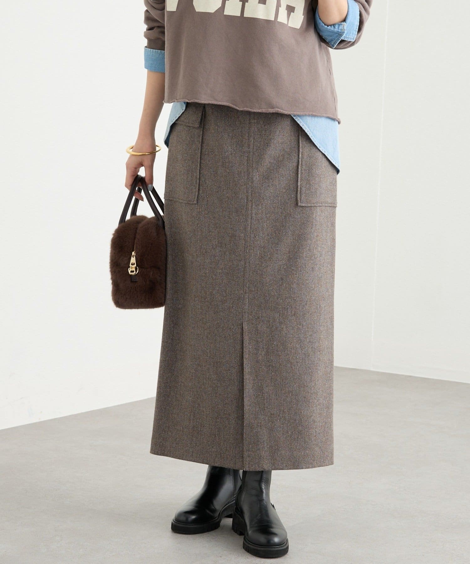 RIVE DROITE(リヴドロワ) 【上品な装いに】エコツイードポケットスカート