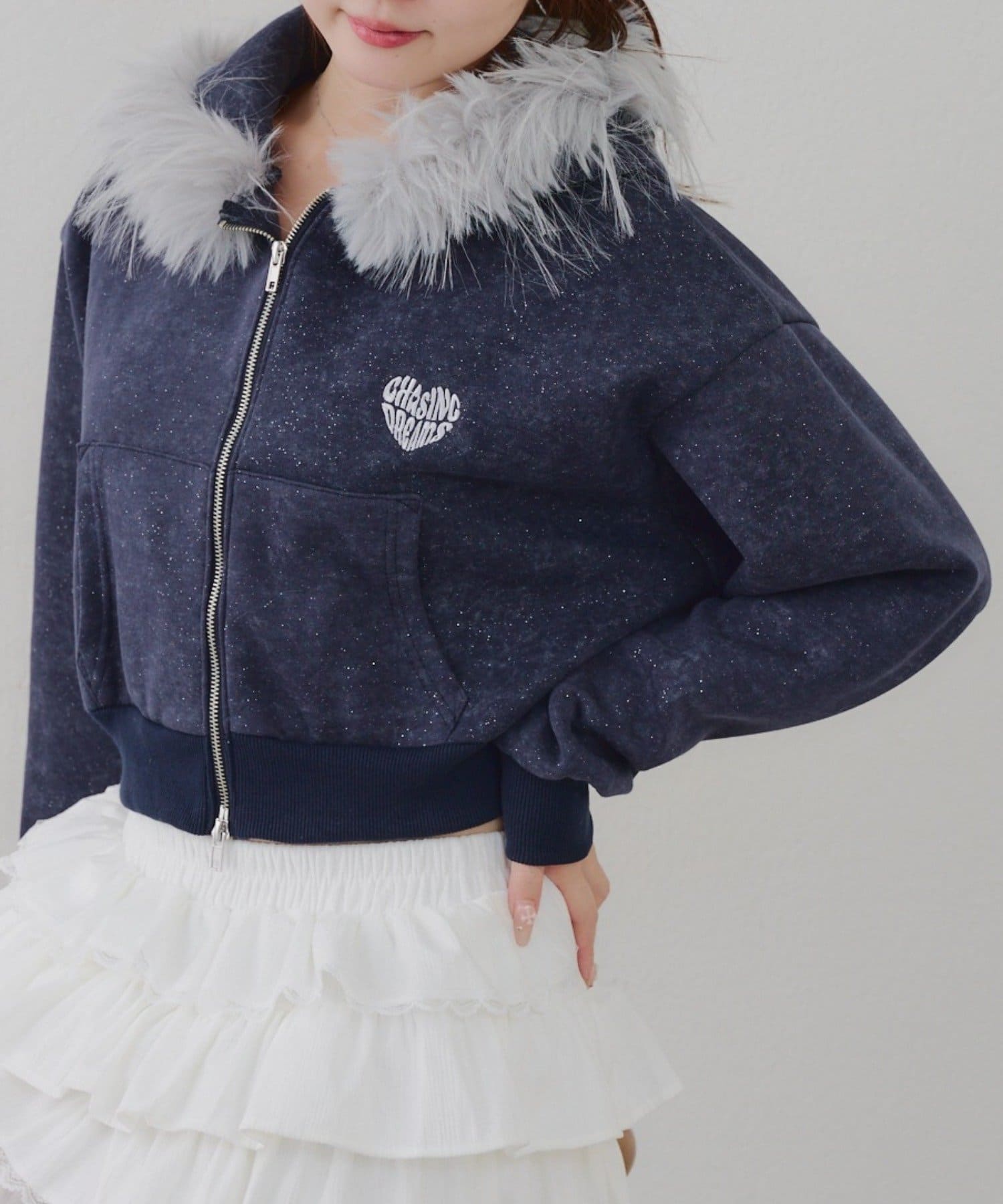 NICE CLAUP / OLIVE des OLIVE OUTLET(ナイスクラップ  / オリーブ デ オリーブ アウトレット) 【RMAF】フードファー付キラキラパーカー