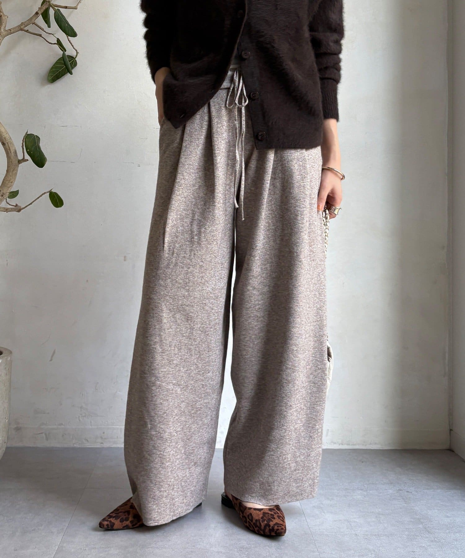 DOUDOU(ドゥドゥ) ダブルウエストニットパンツ