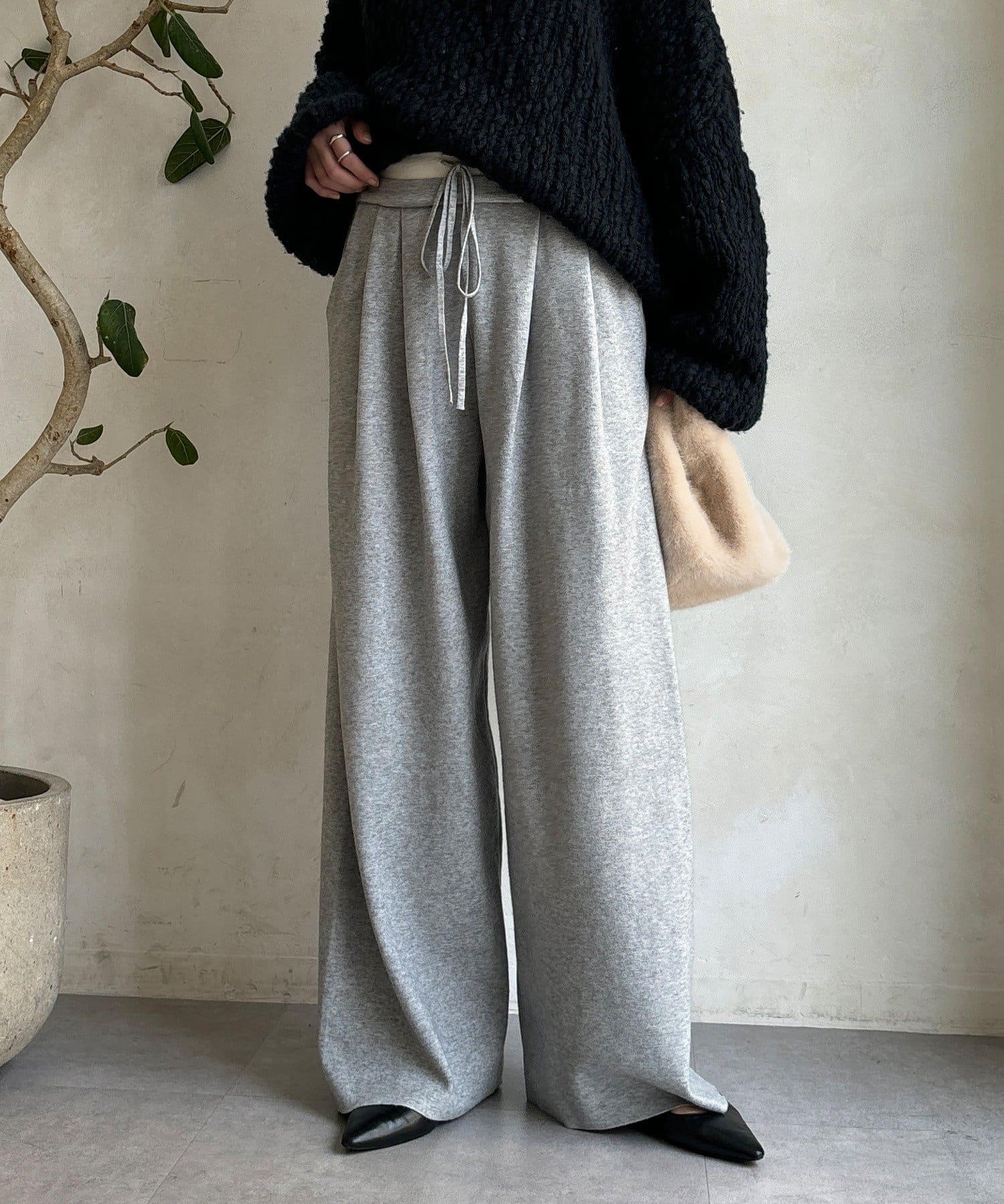 DOUDOU(ドゥドゥ) ダブルウエストニットパンツ