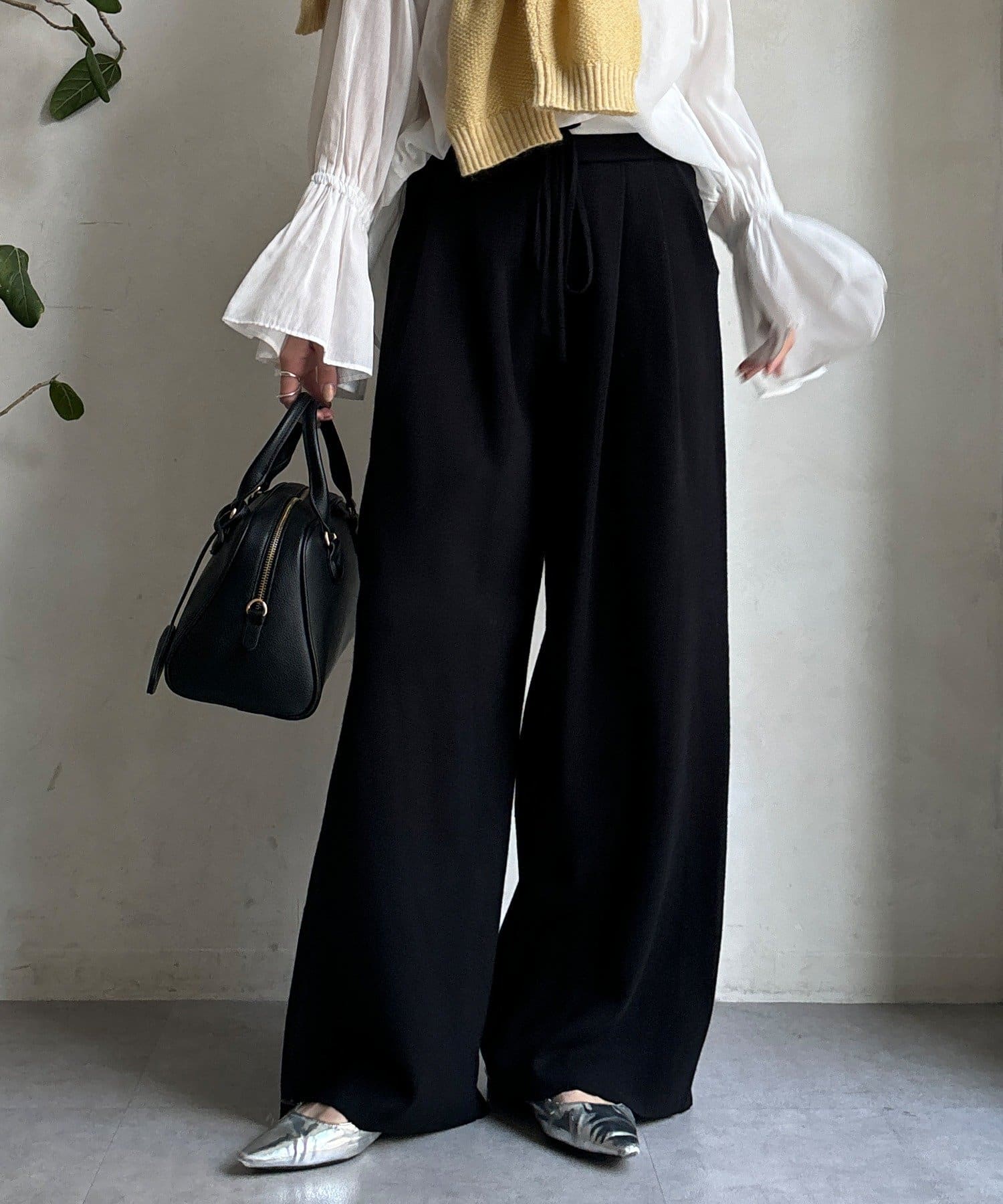 DOUDOU(ドゥドゥ) ダブルウエストニットパンツ