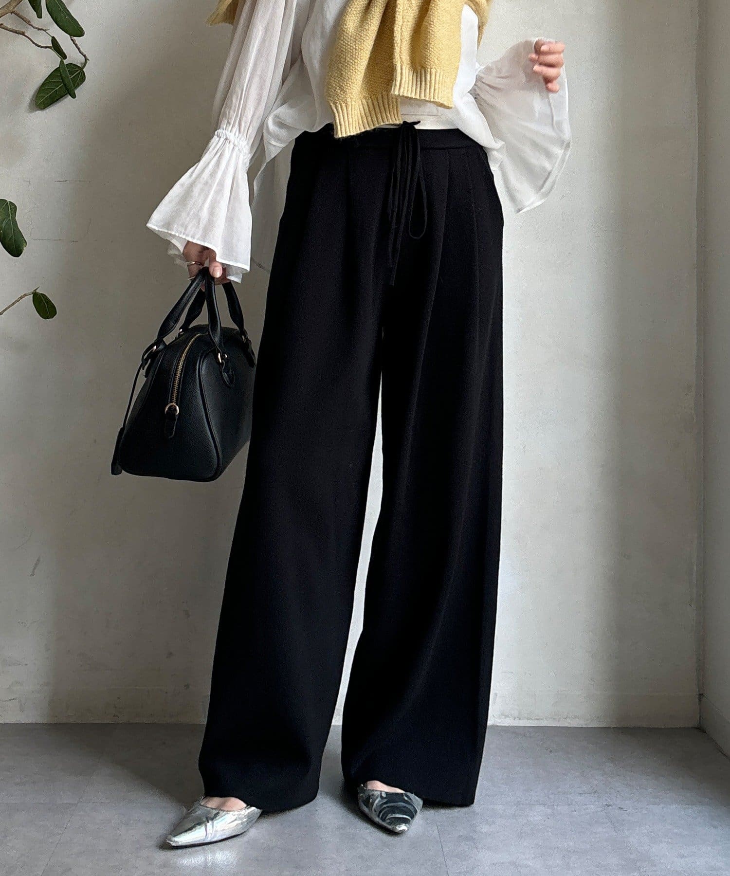 DOUDOU(ドゥドゥ) ダブルウエストニットパンツ