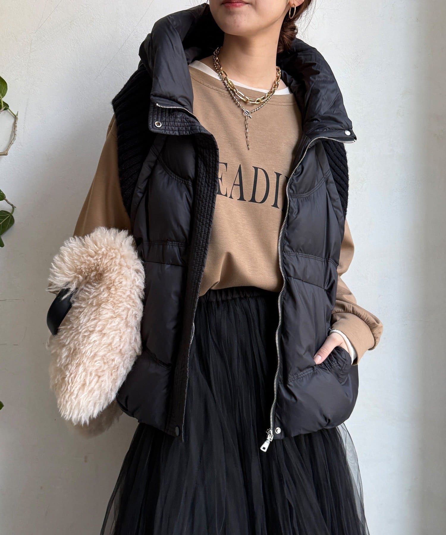 DOUDOU(ドゥドゥ) 【WEB限定】ニット切替ダウンベスト