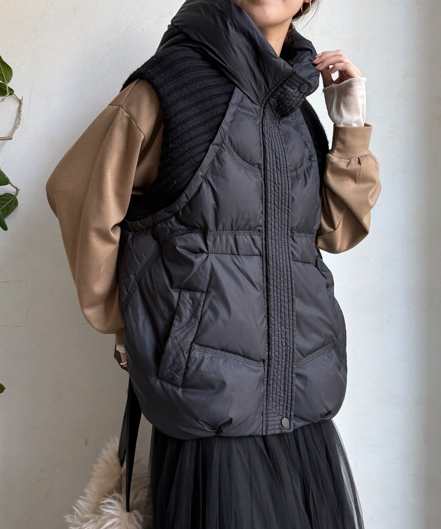 DOUDOU(ドゥドゥ) 【WEB限定】ニット切替ダウンベスト