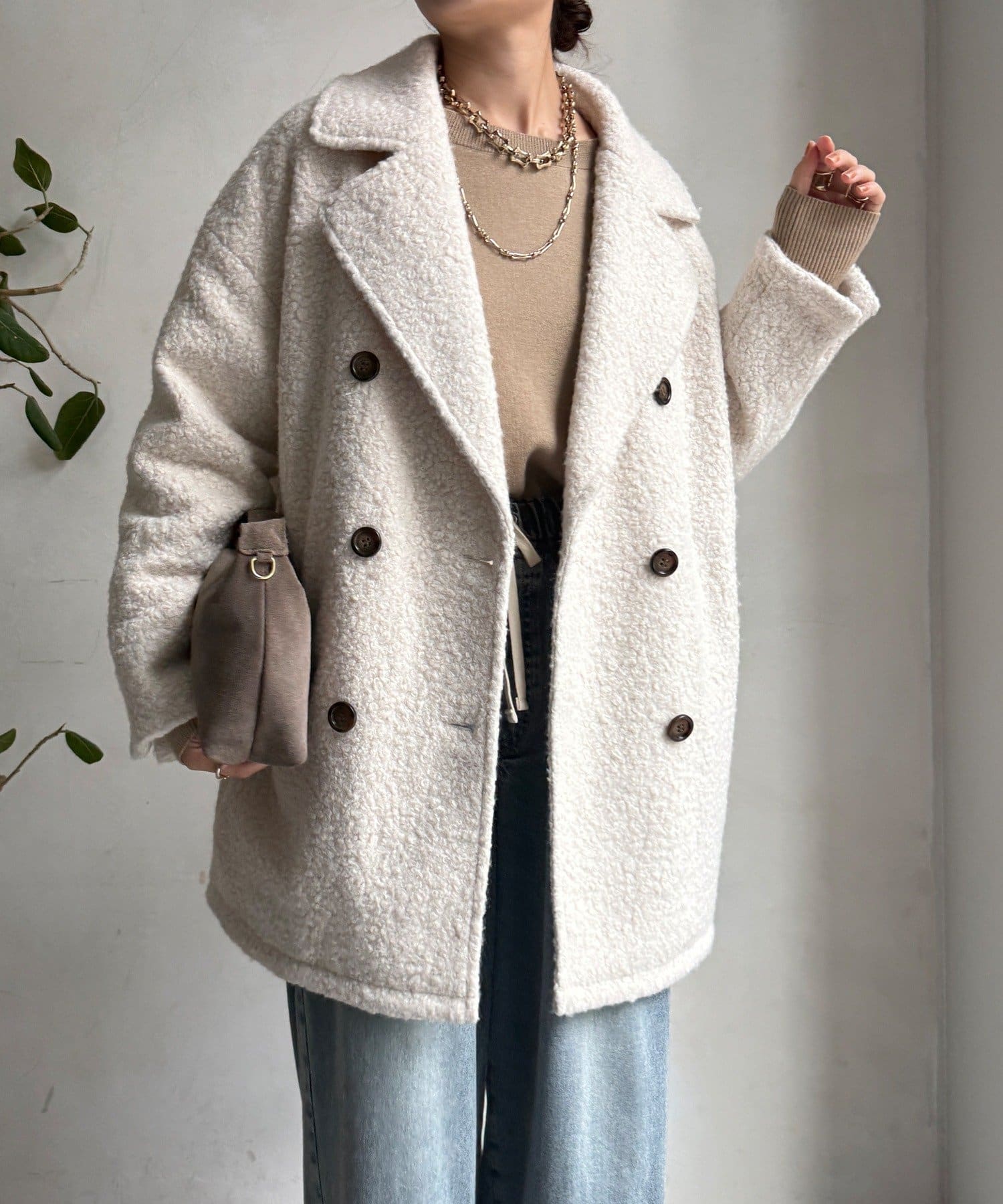 DOUDOU(ドゥドゥ) 【WEB限定】ボアダウンダブルテーラードコート