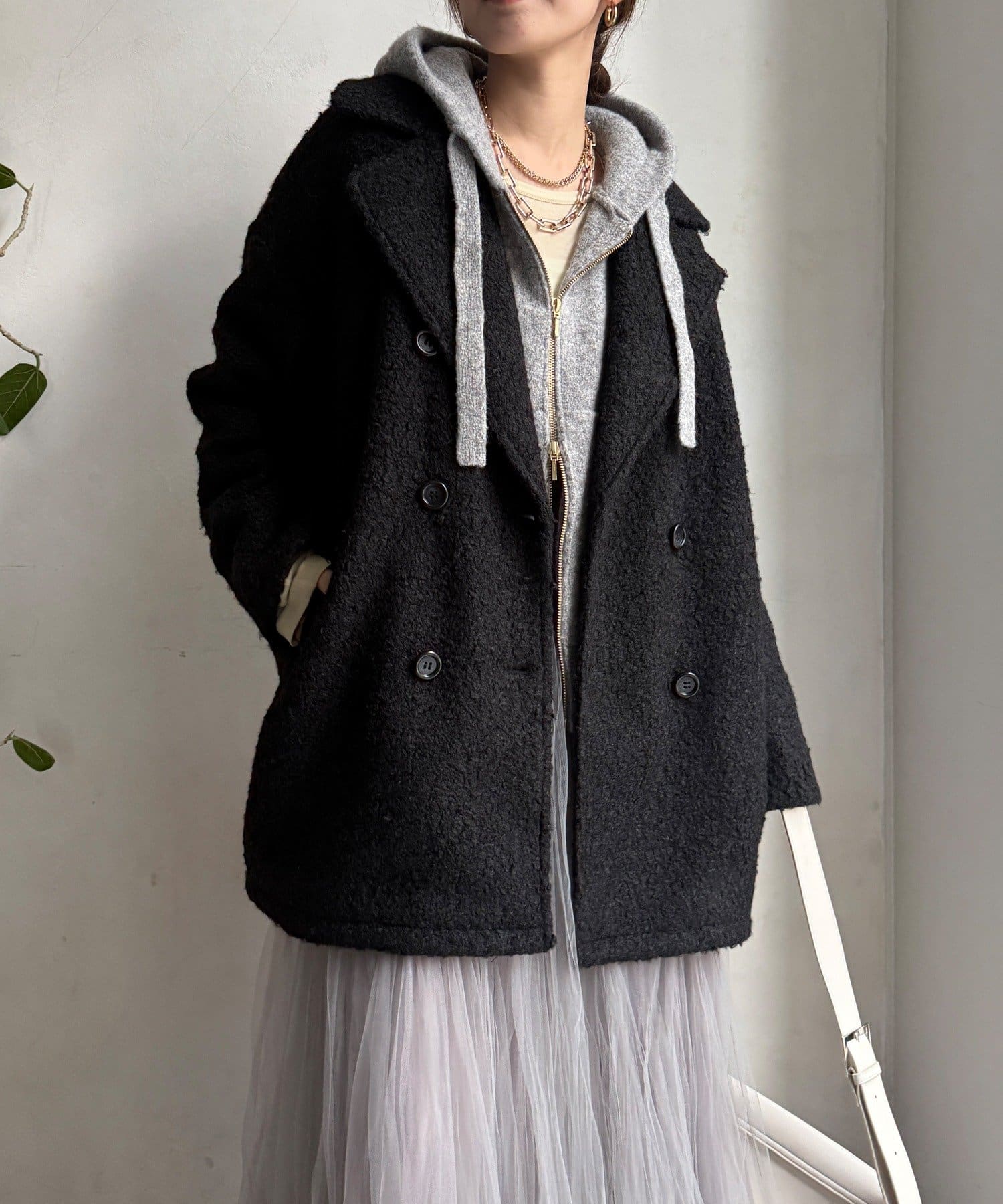 DOUDOU(ドゥドゥ) 【WEB限定】ボアダウンダブルテーラードコート