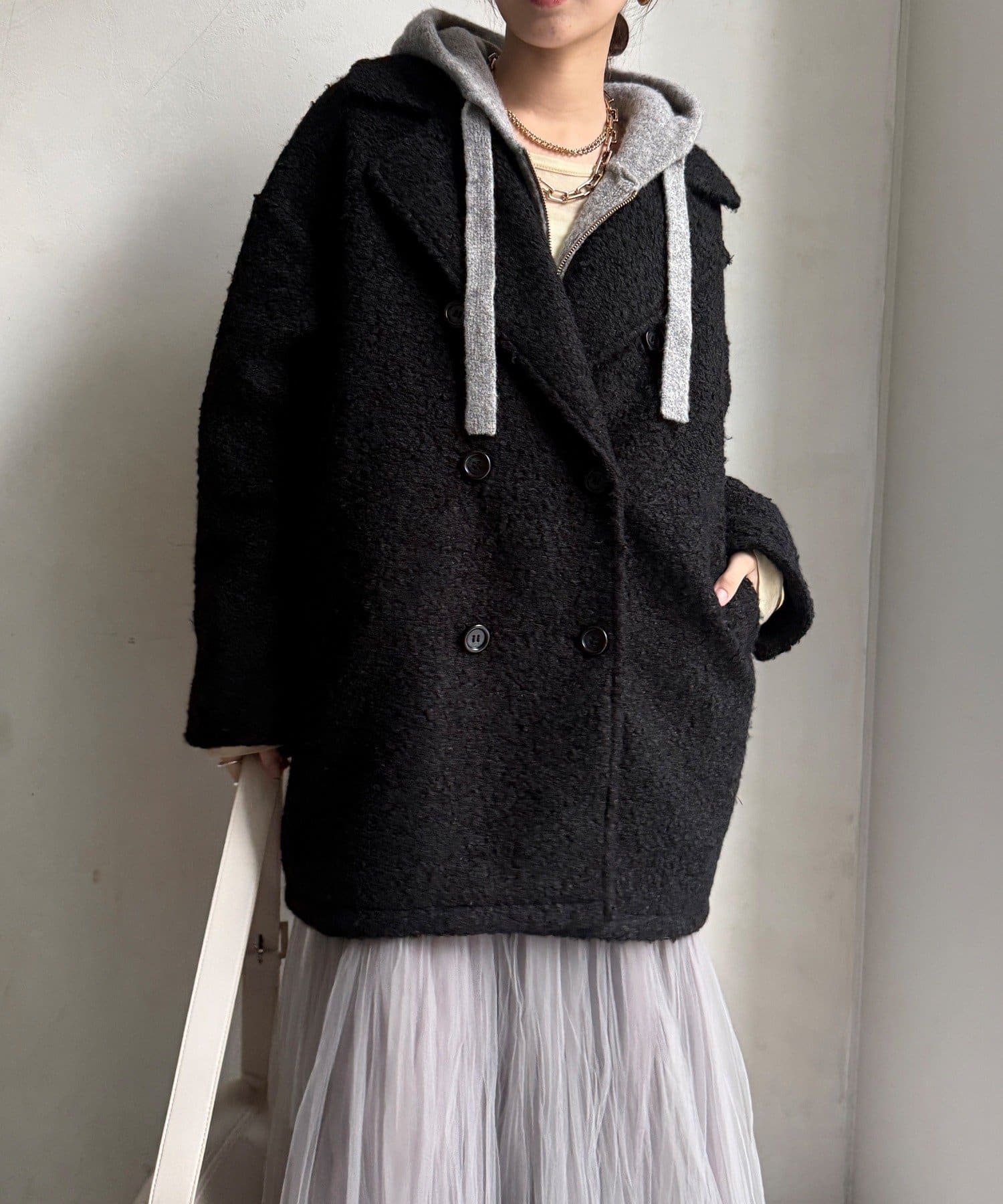 DOUDOU(ドゥドゥ) 【WEB限定】ボアダウンダブルテーラードコート