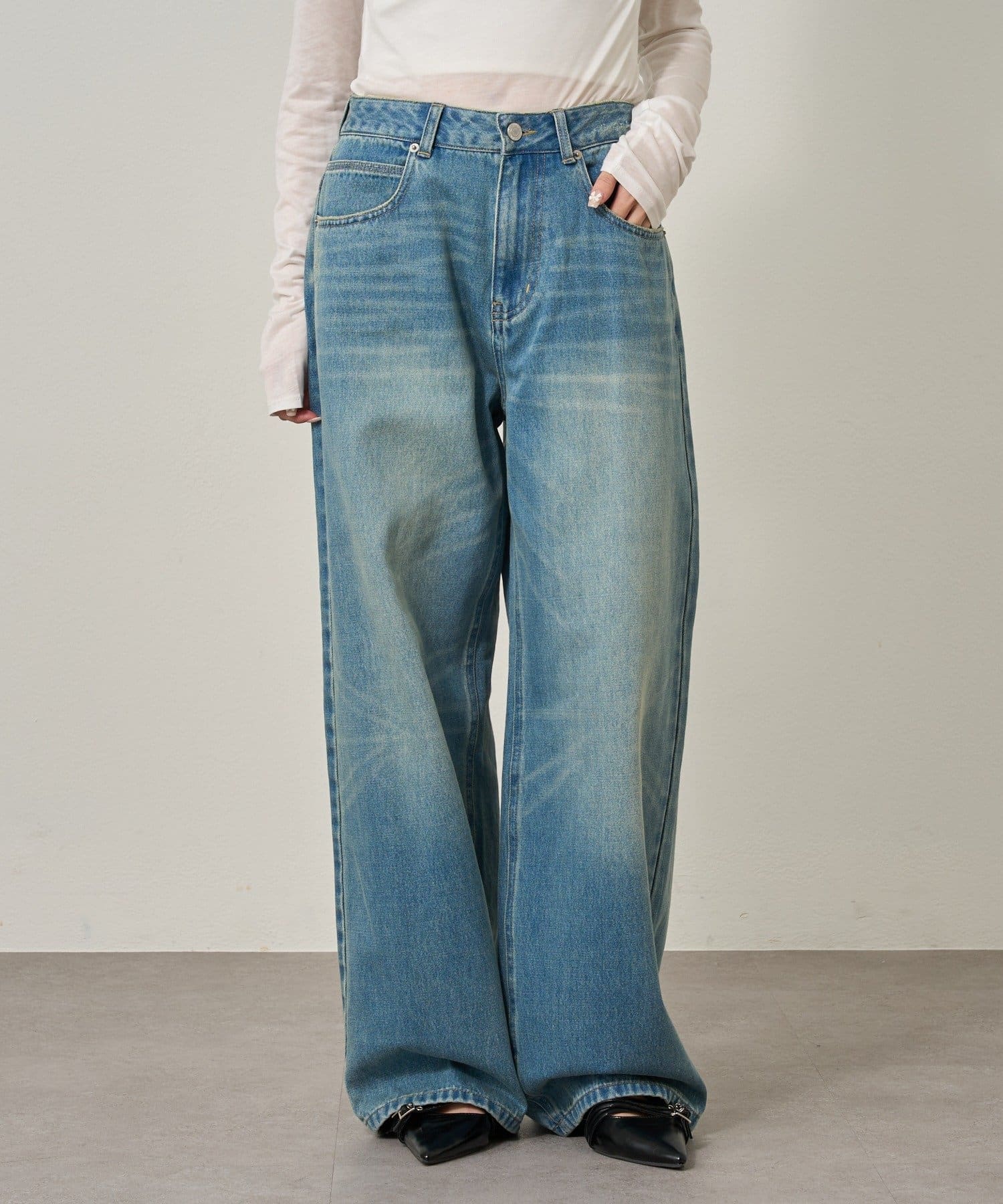 mline(エムライン) [mline]クラッシュワイドデニム