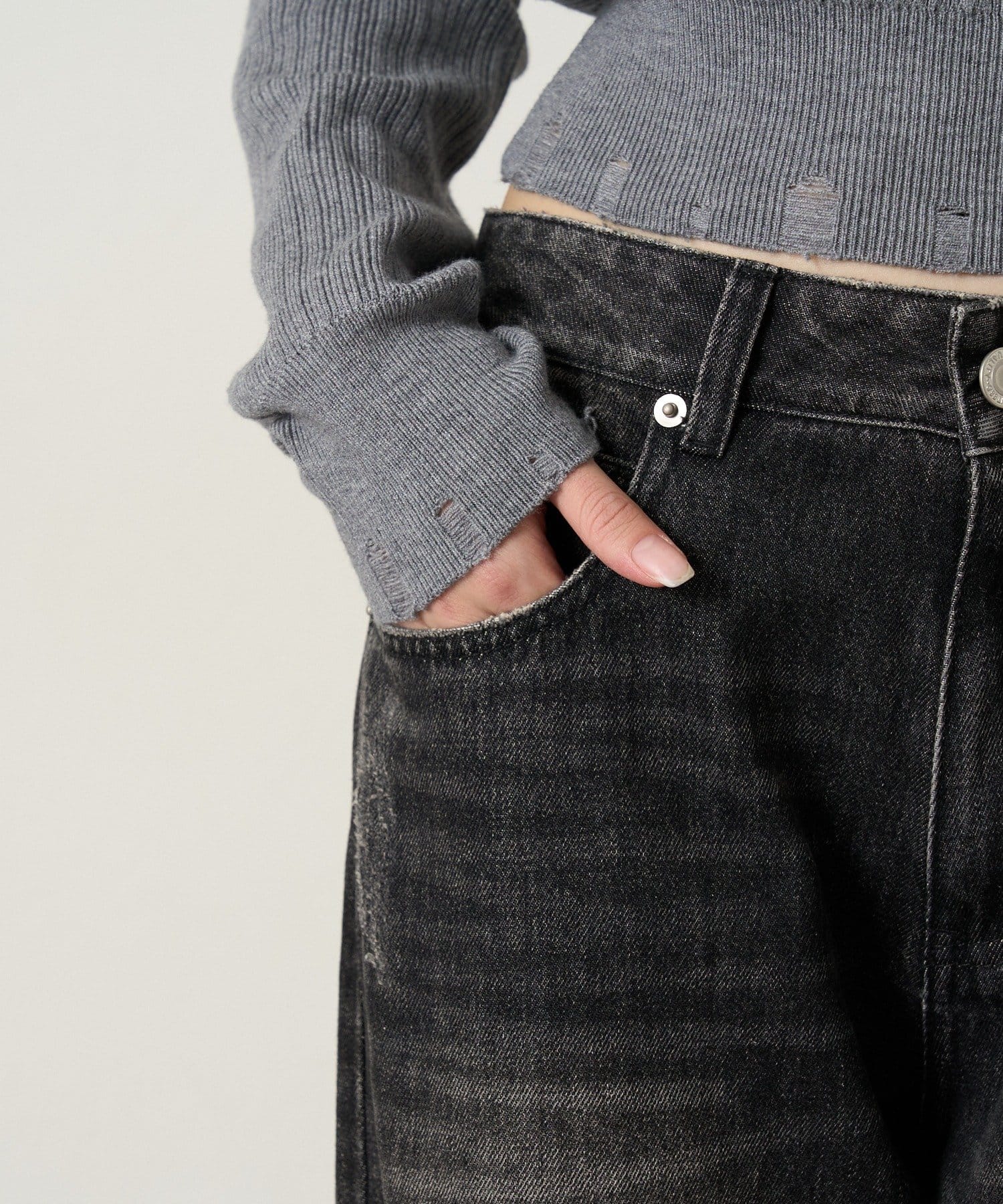 mline(エムライン) [mline]クラッシュワイドデニム